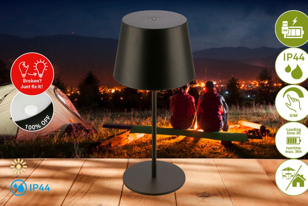 Briloner Leuchten LED Tischleuchte NIVO, LED fest integriert, 9,5x20,5 cm, Indoor/Outdoor, Balkon, Terrasse, Wohnzimmer