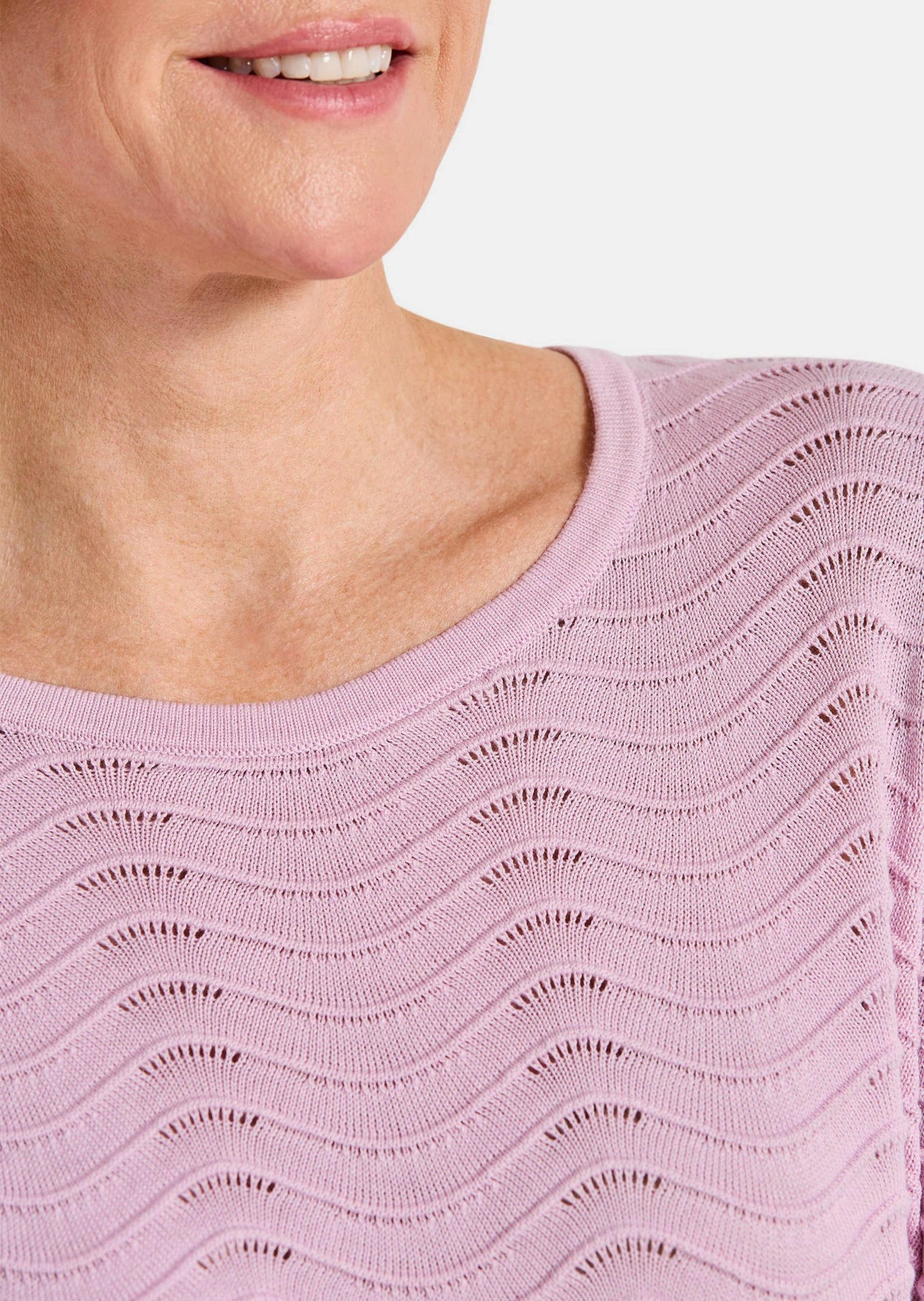 GOLDNER Strickpullover Kurzgröße: Sommerpullover mit Wellenstruktur Baumwollpullover mit Rundhals und 3/4-Ärmeln
