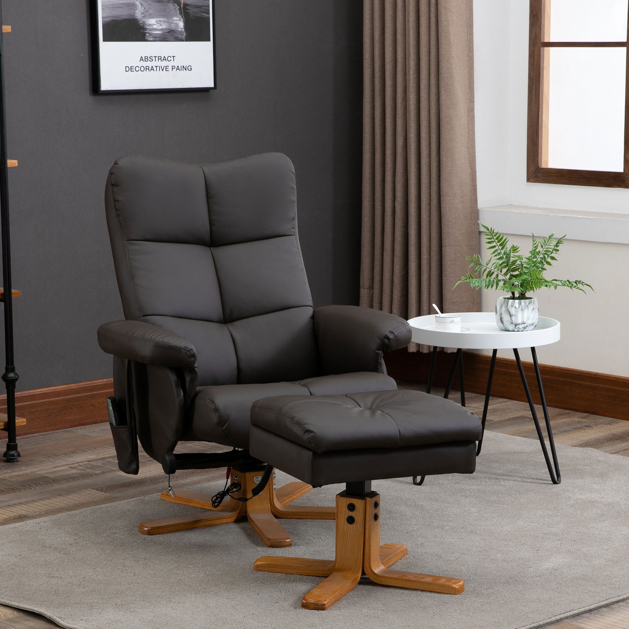 OKWISH Massagesessel Multifunktionaler Relaxsessel,Fernsehsessel (Massagesessel mit Fußhocker und 145° Neigung – 10 Vibrationspunkte, Kunstleder Braun für Wohnzimmer & Büro, drehbarer Fernsehsessel für höchste Entspannung), mit Relaxfunktion