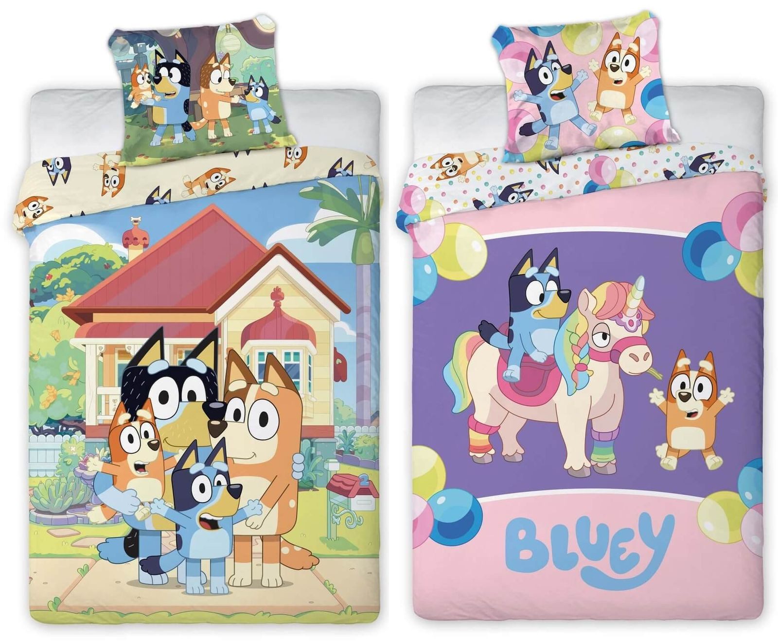 BrandMac Bettwäsche Bluey - 2 x Bettwäsche-Set Wendemotiv im Doppelpack, 135x200 & 80x80, Baumwolle, 100% Baumwolle