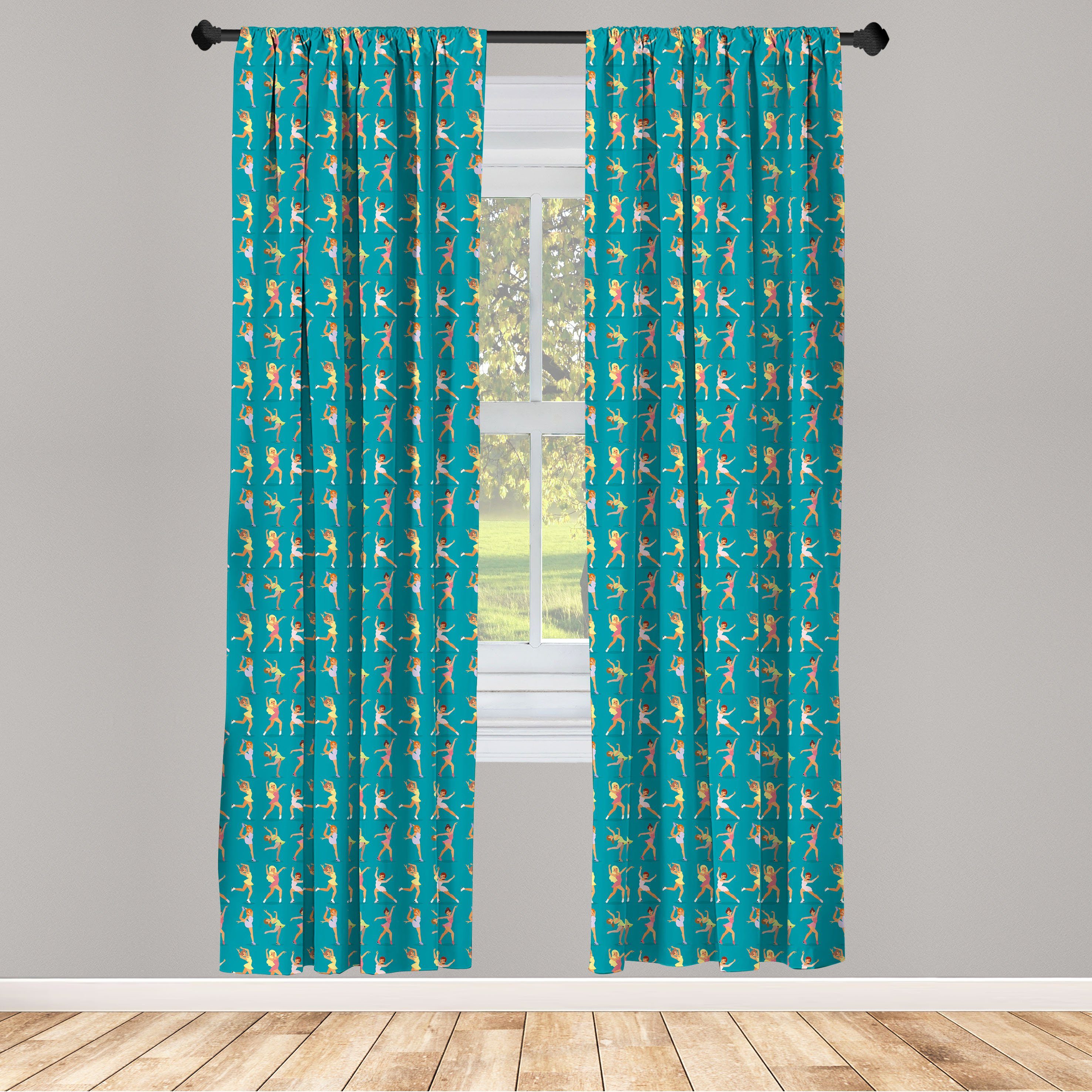 Gardine Vorhang für Wohnzimmer Schlafzimmer Dekor, Abakuhaus, Microfaser, Schlittschuhe Frauen ausüben auf Rink | Fertiggardinen
