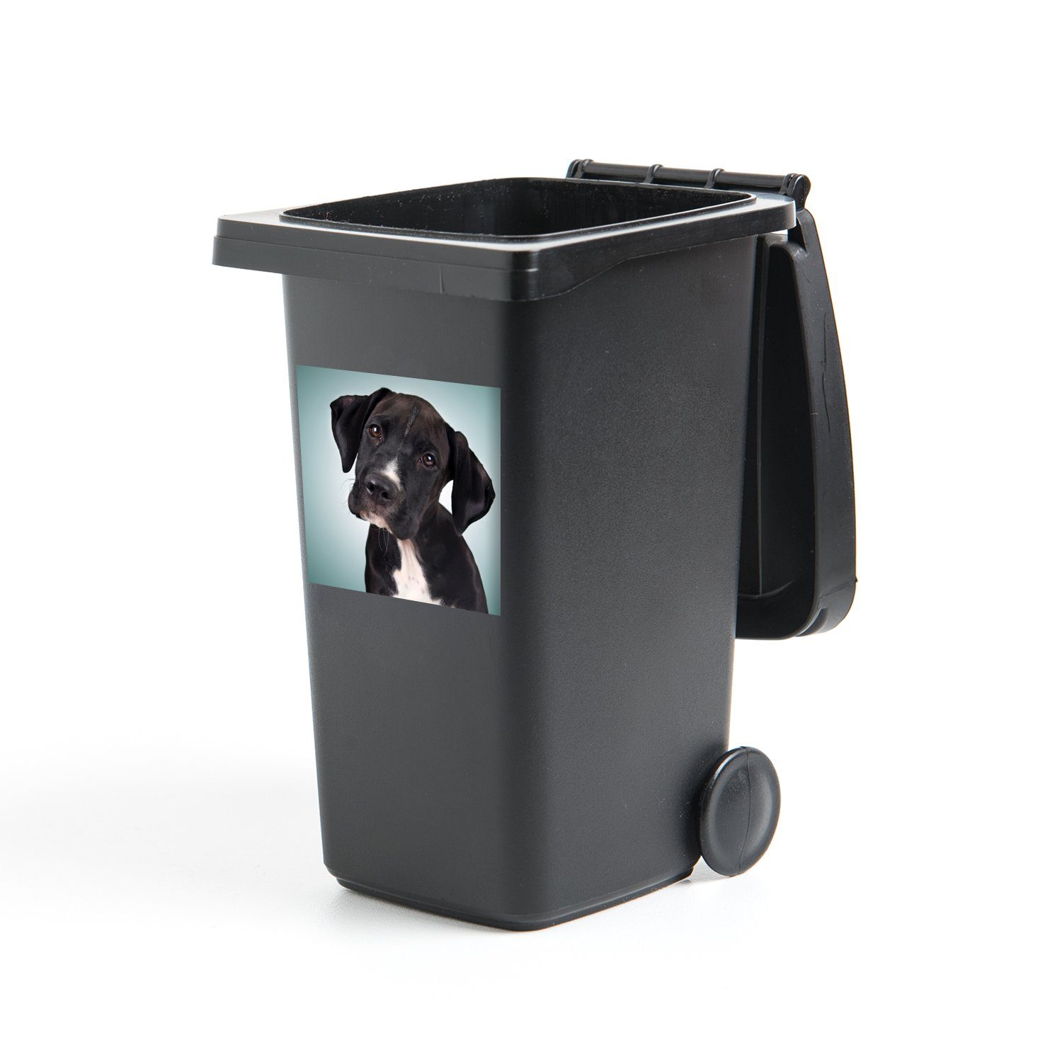 schwarzer Mülleimer-aufkleber, Abfalbehälter Container, Sticker, Hund (1 und St), Süßer Wandsticker Mülltonne, weißer MuchoWow