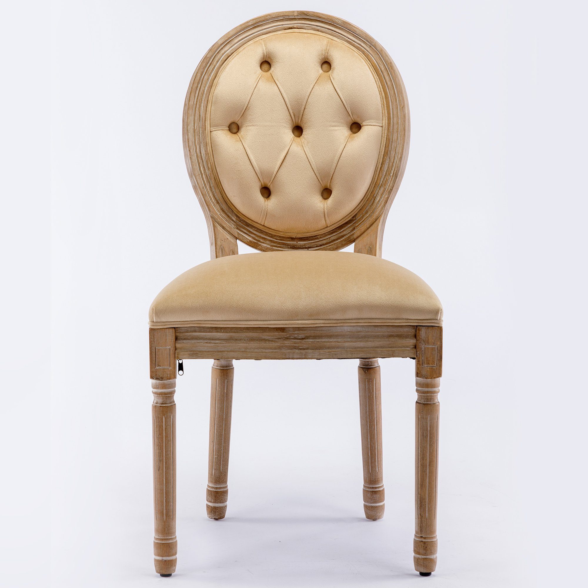 Ulife Gummiholz aus Esszimmerstühle runden Polsterstuhl Leinen,Knopfdesign St), Rückenlehnen Stuhl mit (4 Beinen und Medaillon aus
