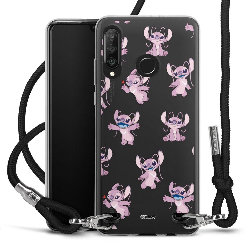 DeinDesign Handyhülle Lilo & Stitch Engel Disney Angel Faces Pattern Transparent, Huawei P30 Lite Premium Handykette Hülle mit Band Case zum Umhängen