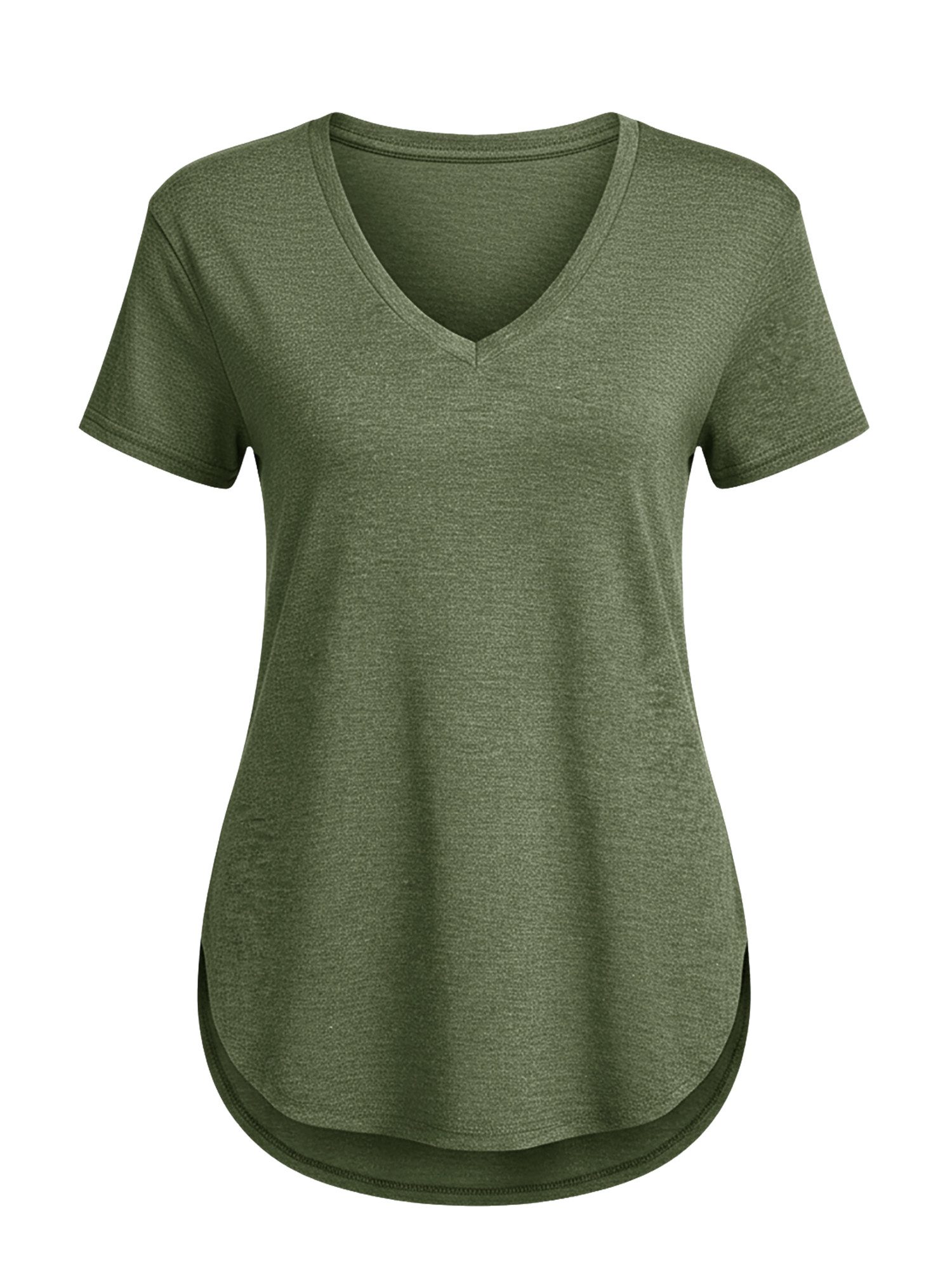 Imily Bela T-Shirt Damen V-Ausschnitt mit verlängertem, gerundetem Saum (Packung, 1-tlg., 1per-Pack) in Unifarbe – Bild 5 von 5
