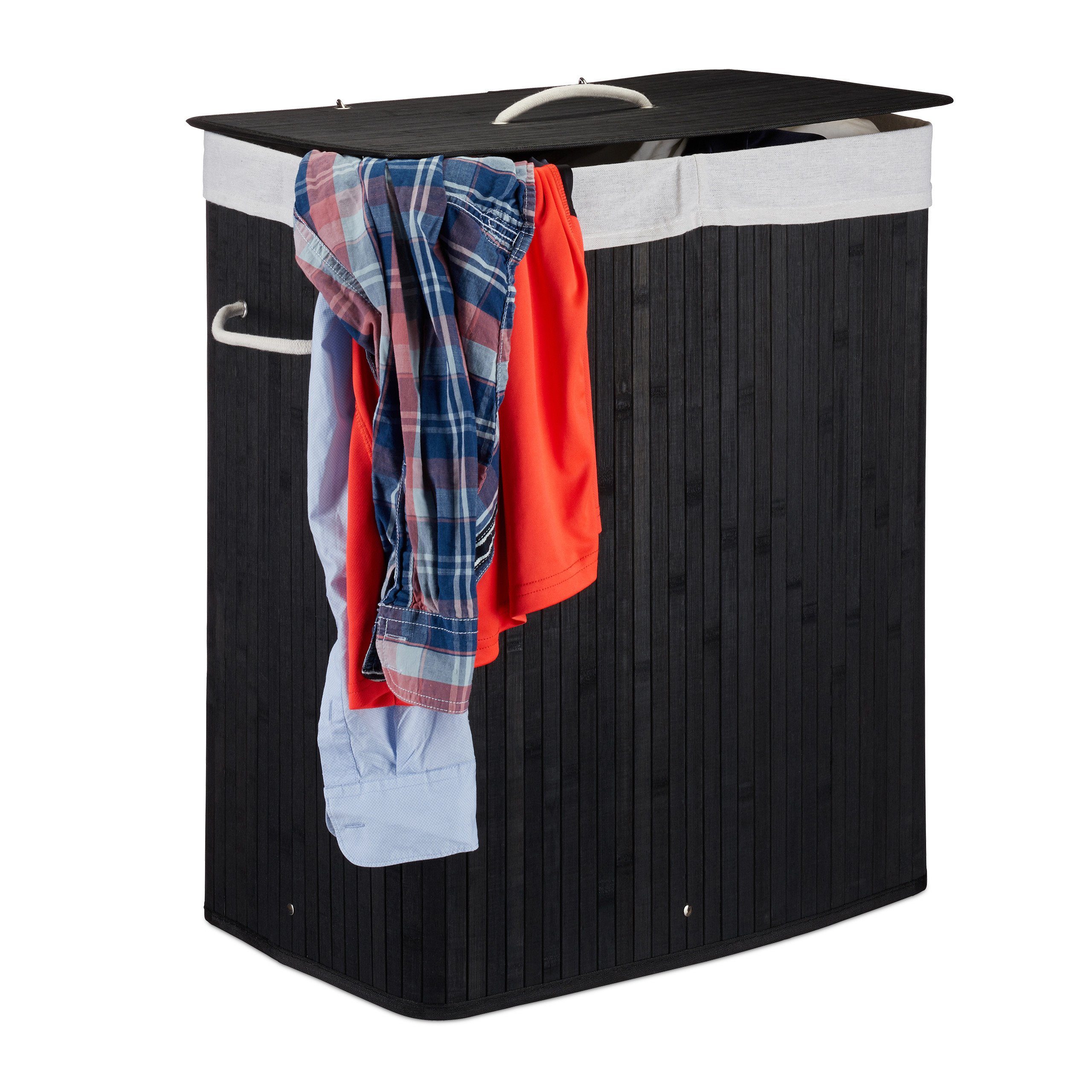 relaxdays Сортировщики белья Wäschekorb Bambus mit 2 Fächern, schwarz