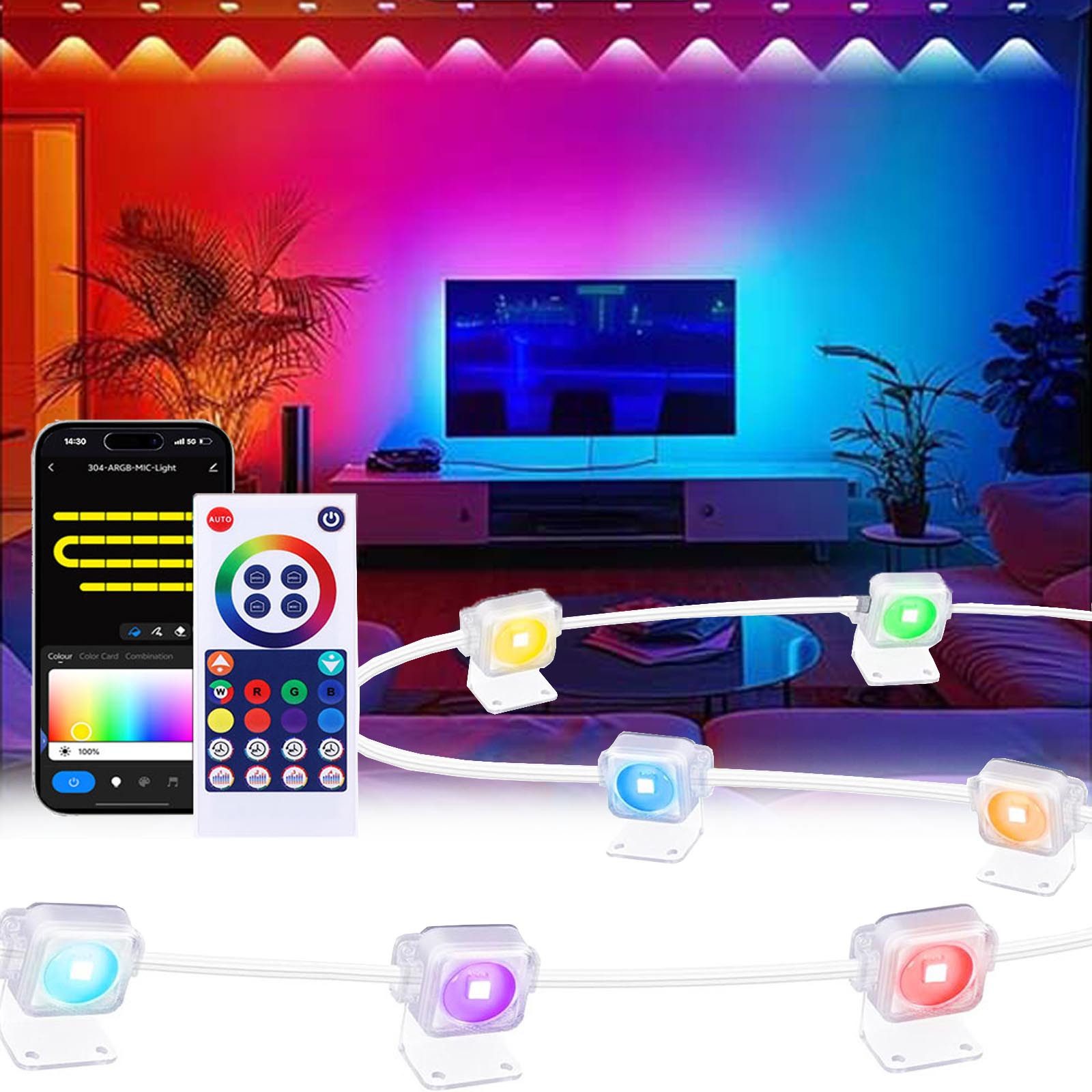 Jibenhome LED Stripe Schrankleuchte LED Stripes RGB 15/30/45M Fernbedienung, Ohne Bohren, WLAN-Funksteuerung, Alexa & Google, Musik synch