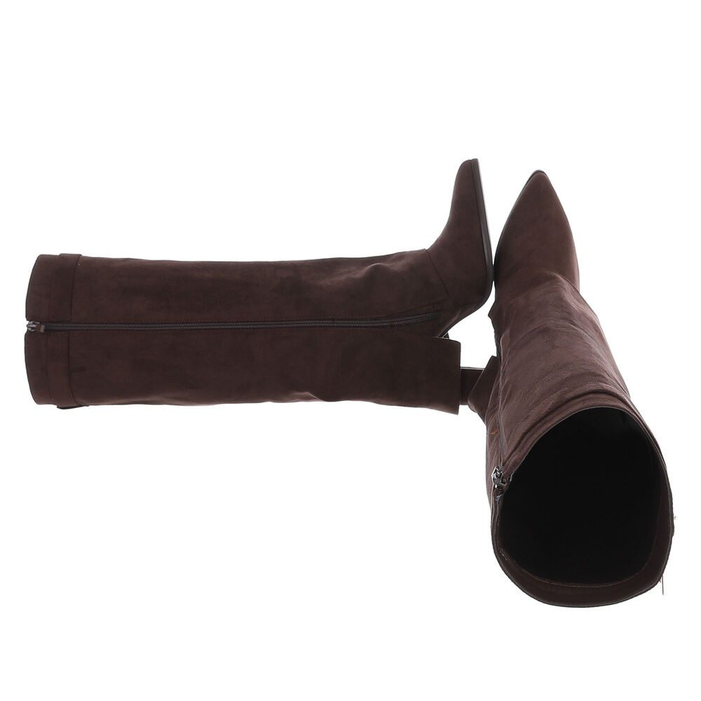 Ital-Design Damen kniehohe Stiefel mit Schloss-Detail und Blockabsatz High-Heel-Stiefel (92125437) Blockabsatz Stiefel in Braun