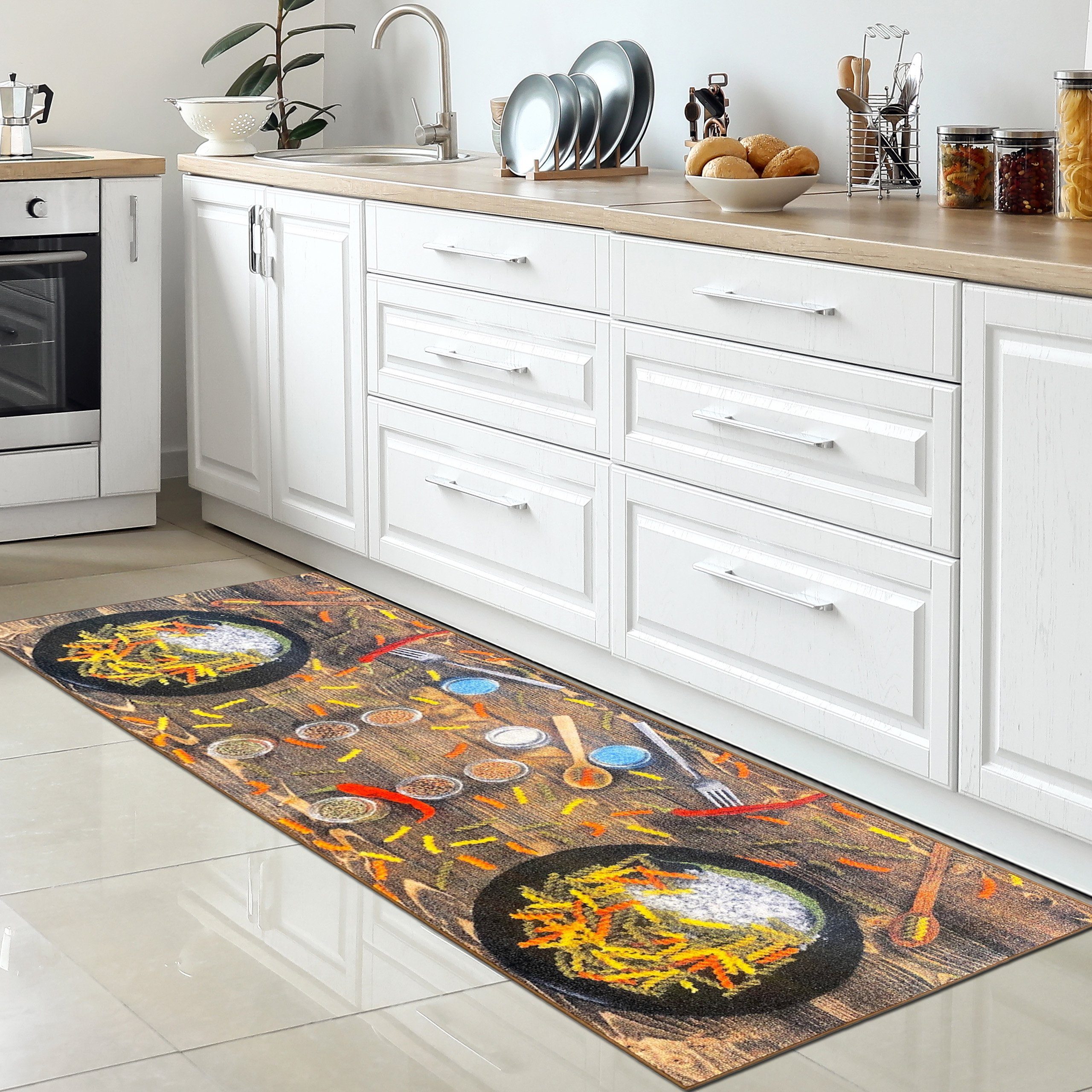 Carpetia Küchenläufer Küchenteppich Modern, rechteckig, Höhe: 5 mm, rutschhemmender Rücken, pflegeleicht, robust