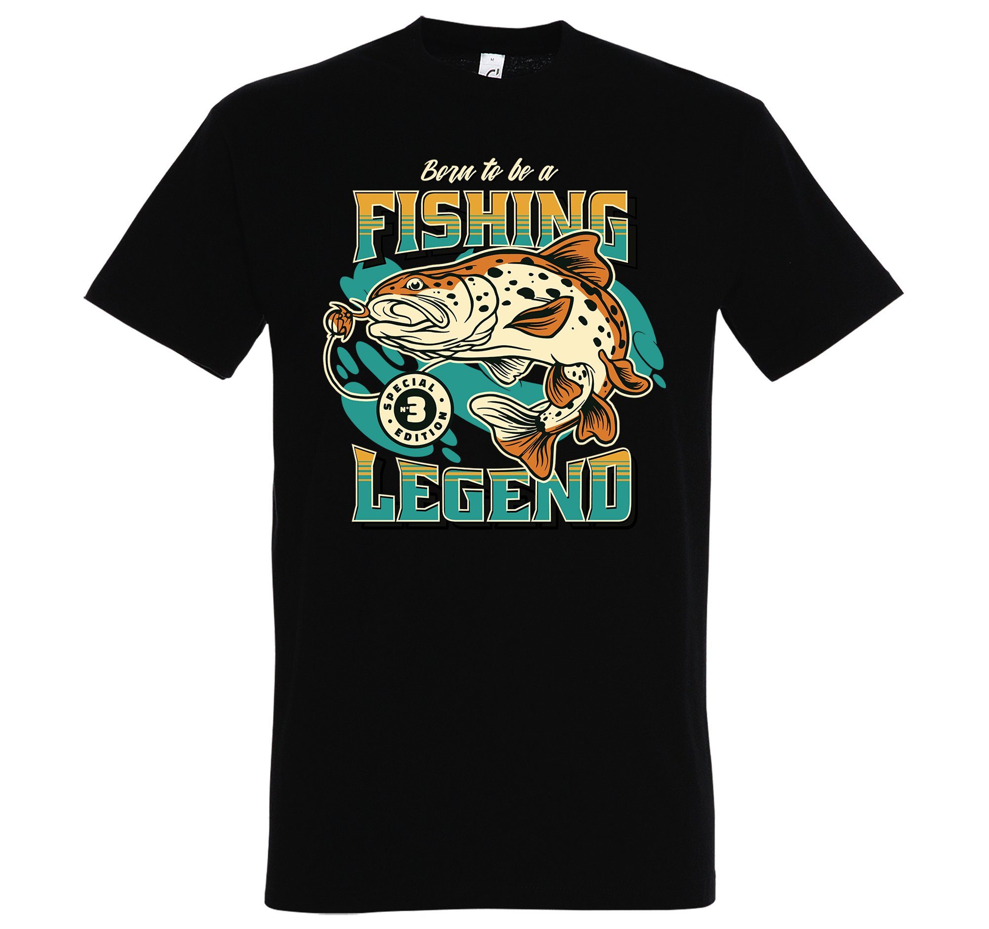 Youth Designz T-Shirt "Born To Be A Fishing Legend" Herren Shirt (gerader Abschluss) mit trendigem Frontprint Schwarz
