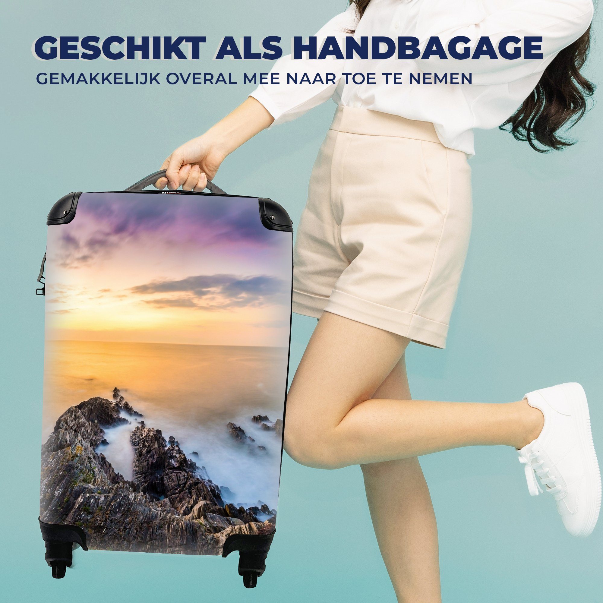 rollen, Sonnenuntergang - mit Reisetasche Trolley, Landschaft - Handgepäckkoffer 4 für Rollen, Ferien, - Handgepäck MuchoWow Horizont Wasser - Reisekoffer Blau,