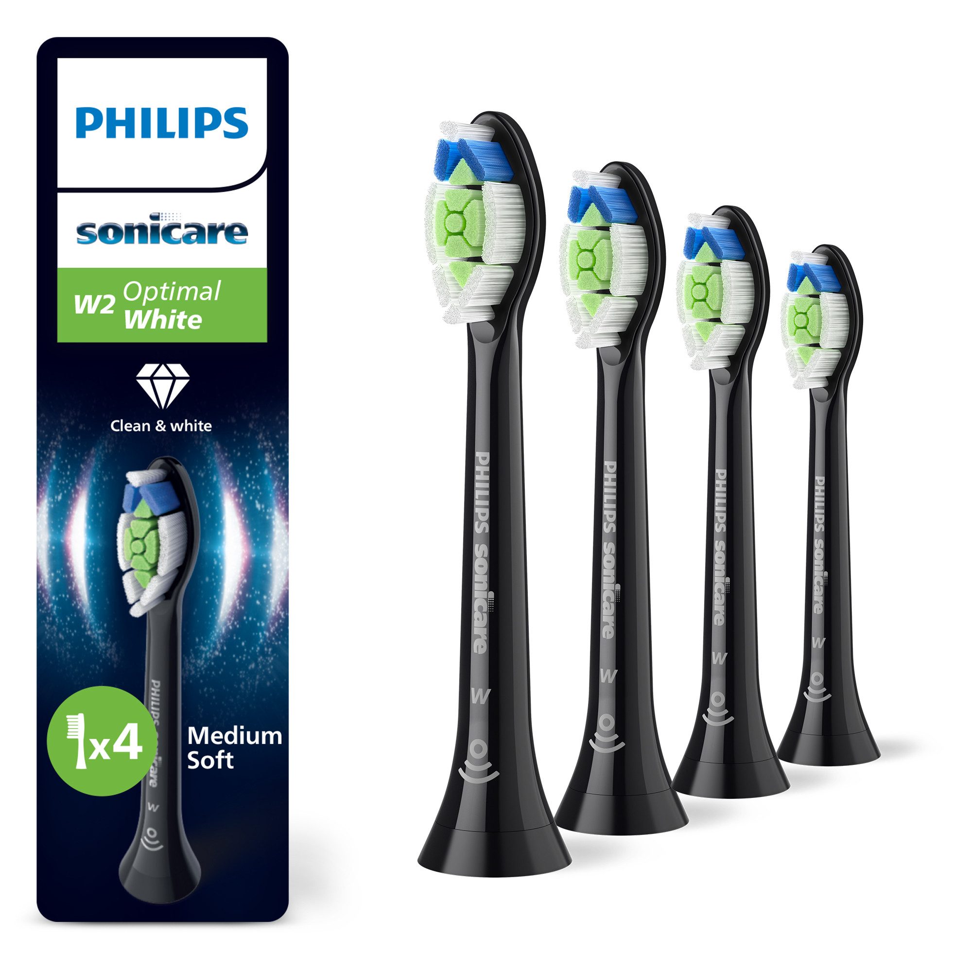 Philips Sonicare Aufsteckbürsten W2 Optimal White, für weißere Zähne, für jedes Sonicare Handstück
