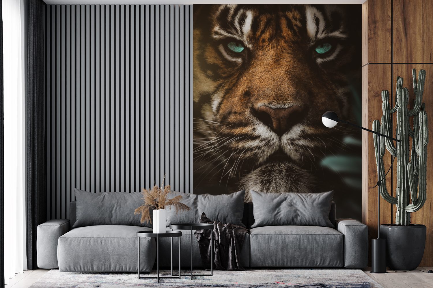 (3 Tiger Wandtapete - Wohnzimmer, - Dschungel für Fototapete MuchoWow Pflanzen, bedruckt, St), Vinyl Tapete Montagefertig Matt,