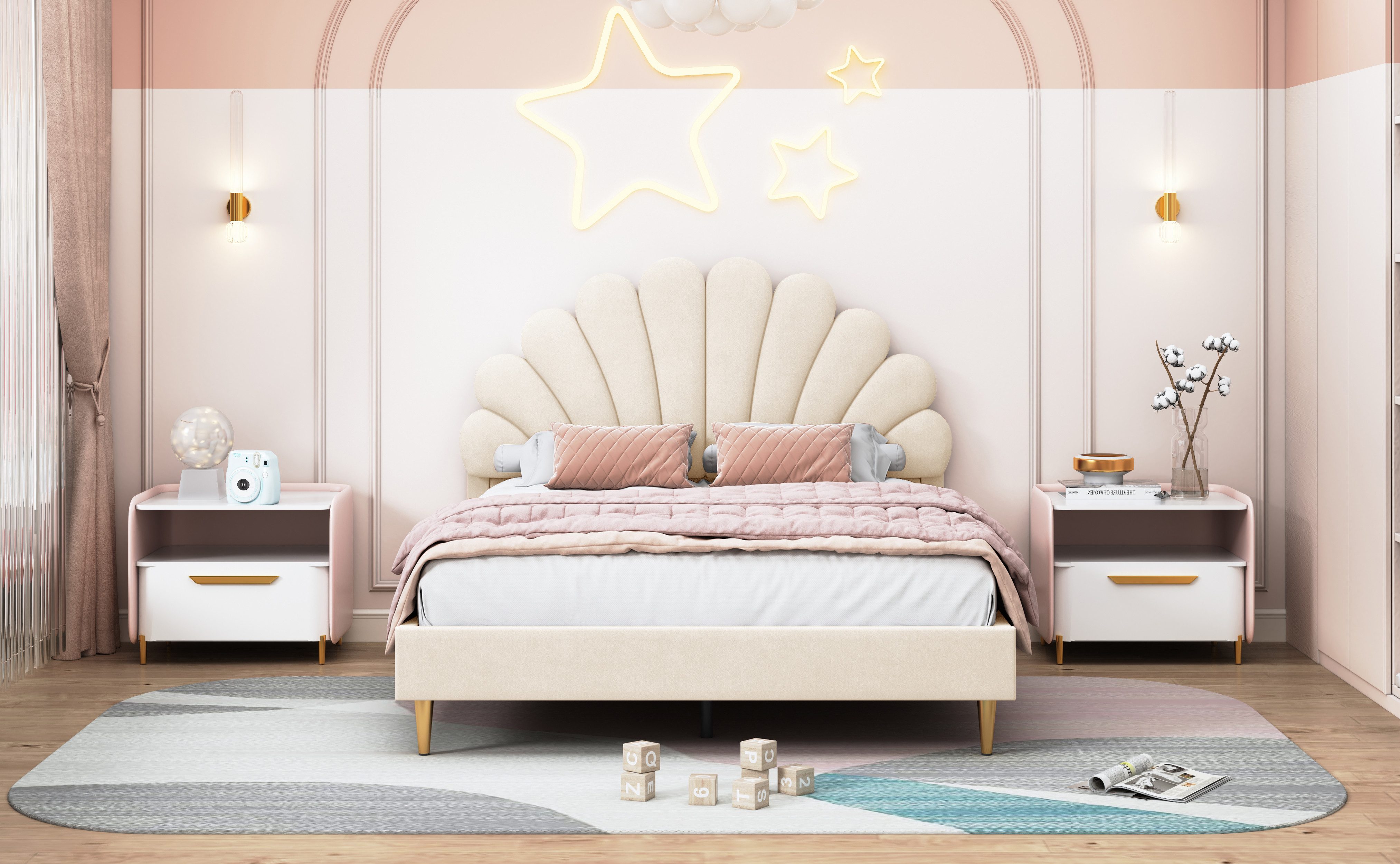 SEEZSSA Polsterbett Kinderbett Jugendbett (140x200cm Bett Doppelbett mit Bl günstig online kaufen