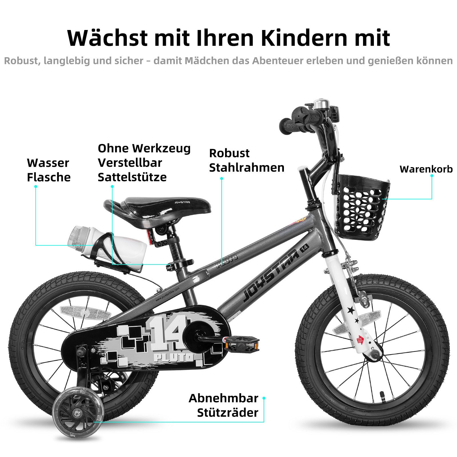 JOYSTAR Kinderfahrrad 12/14 /16/18/20 Zoll fahrrad für Jungen und Mädchen 3-12 Jahre, Mit Korb, Stützrädern, Fahrradklingel, Flaschenhalter, Kettenabdeckung