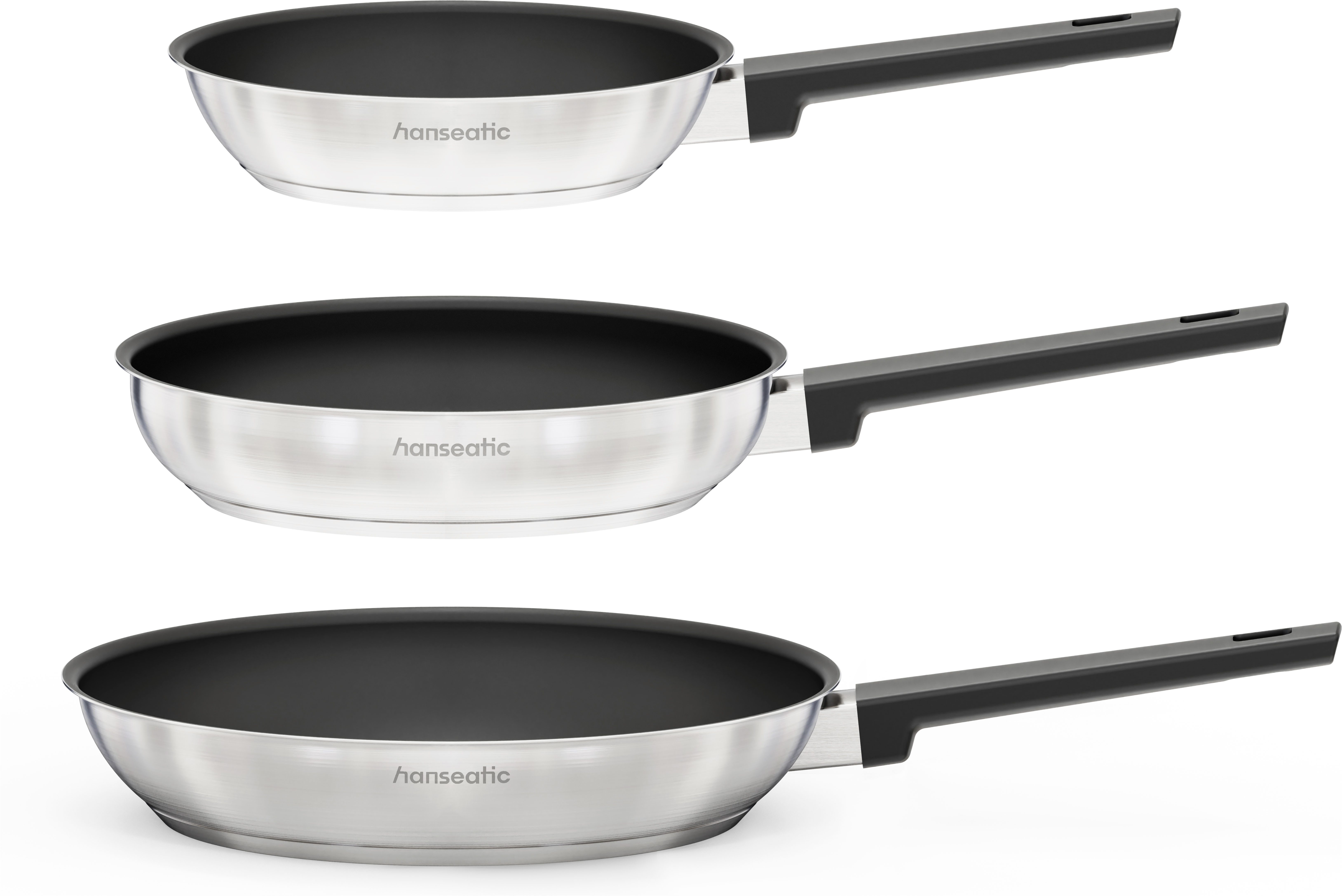Hanseatic Pfannen-Set SMART, Edelstahl 18/10 (Set, 3-tlg., 1x Pfanne Ø 20 cm, 24 cm und 28 cm), Pfannen mit Antihaftbeschichtung, für alle Herdarten, inkl. Induktion