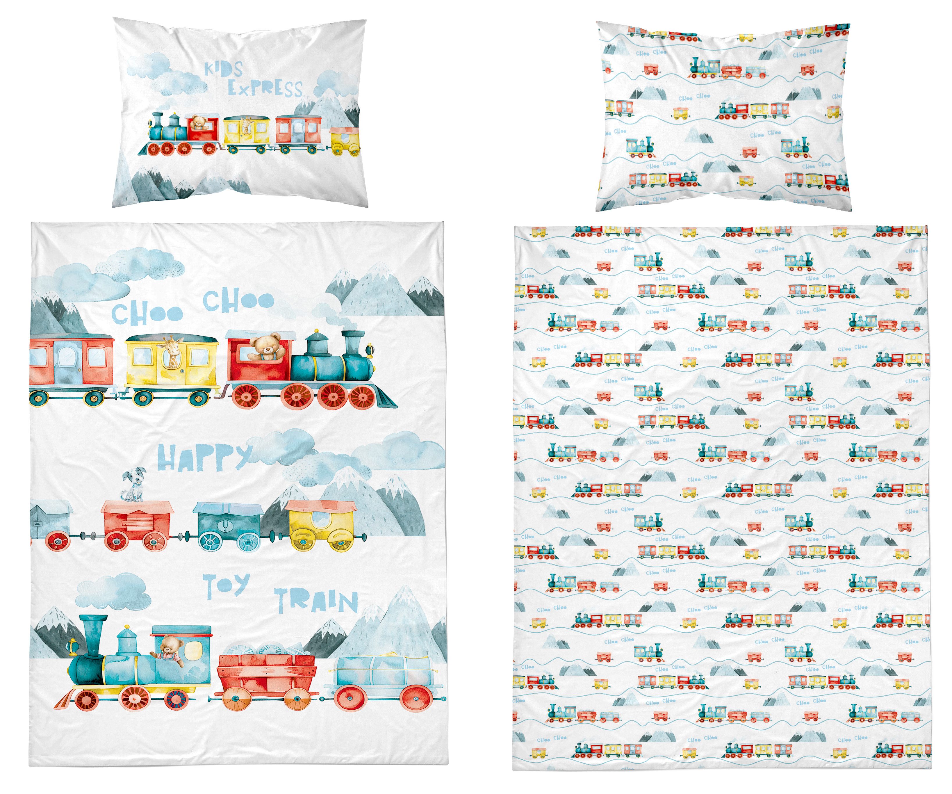 Detexpol Babybettwäsche Eisenbahn Happy Train 100% Baumwolle Größe: 100x135 cm, 40x60 cm, Baumwolle, 2 teilig