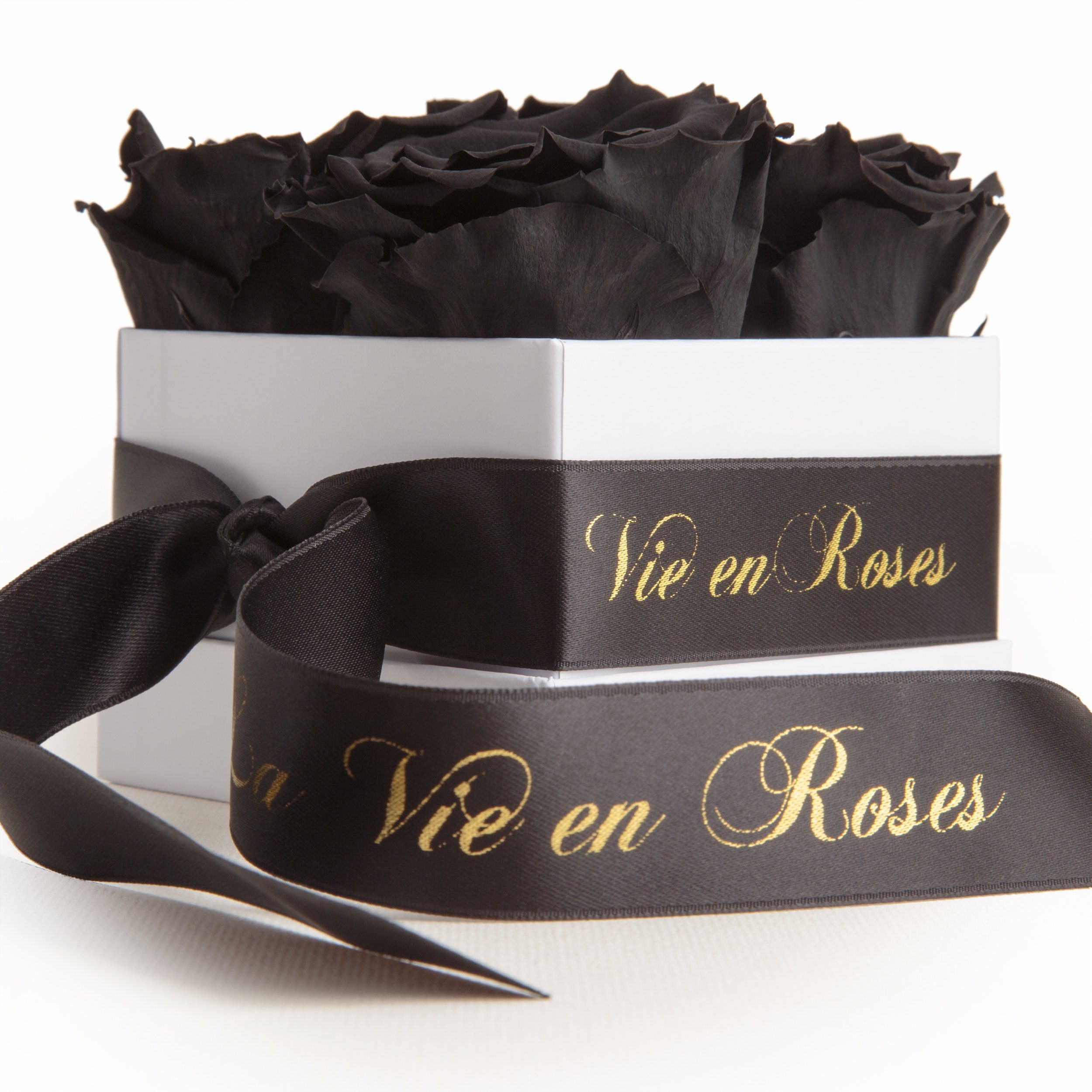 Kunstblume Rosenbox weiß Infinity Rosen Poesie Deko Geschenk für Damen Rose, ROSEMARIE SCHULZ Heidelberg, Höhe 8.5 cm, für Frauen zum Valentinstag schwarz