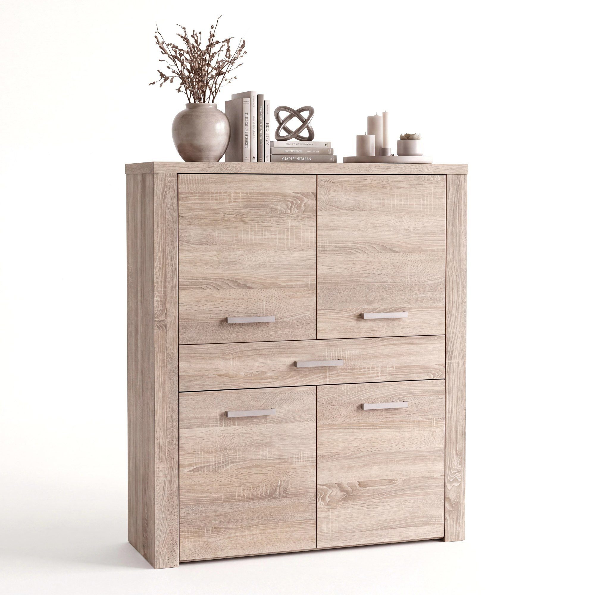Newroom Highboard Sonoma Eiche 116 cm, Highboard Sonoma Eiche Modern Kommode Sideboard Wohnzimmer