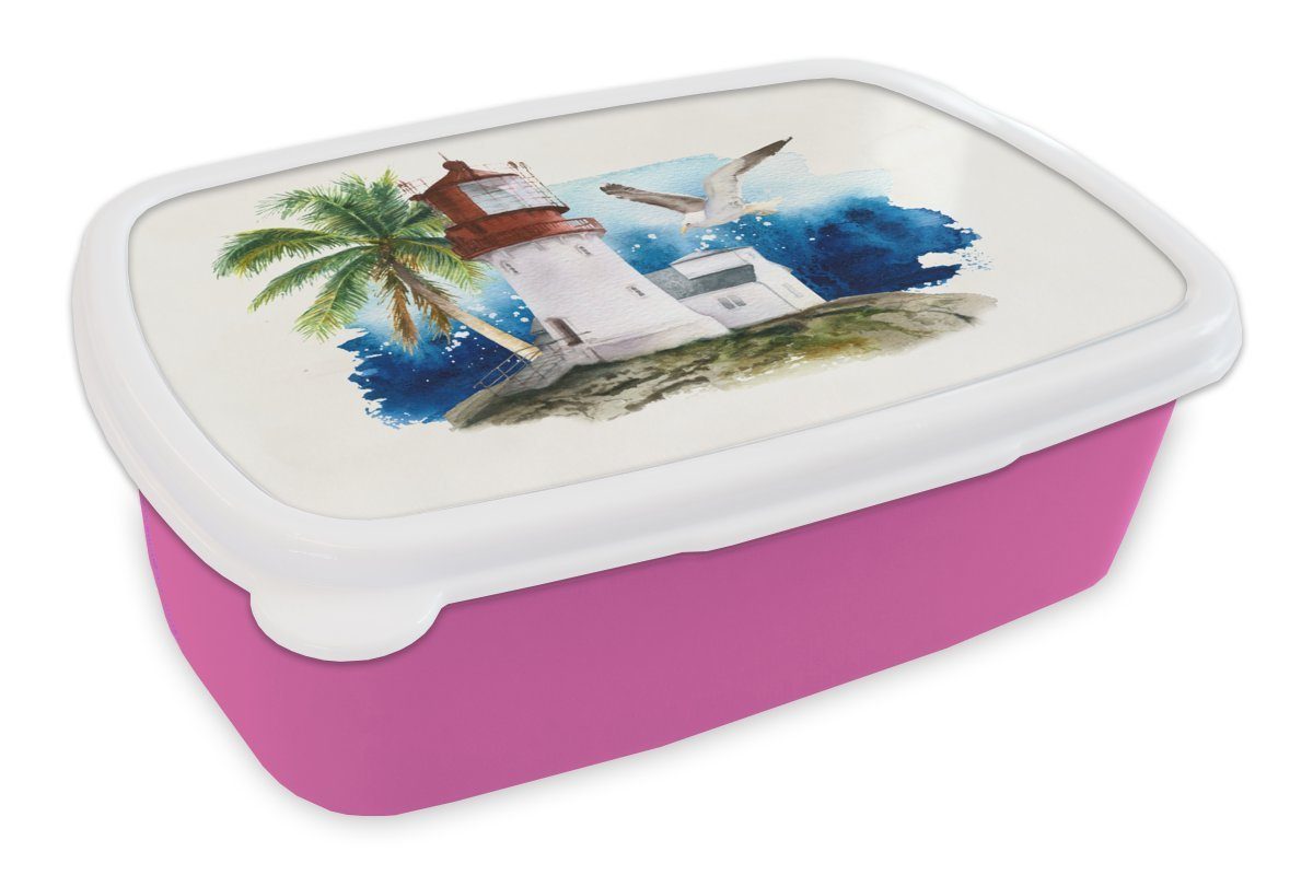 Erwachsene, - Vogel Kinder, (2-tlg), - Lunchbox - Palme Snackbox, Kunststoff rosa Kunststoff, Mädchen, Brotbox Brotdose für Meer, MuchoWow Leuchtturm