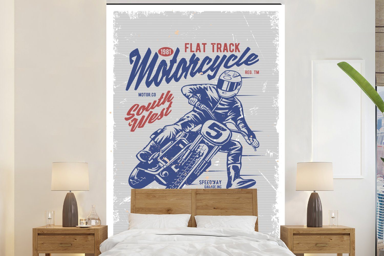 MuchoWow Fototapete Mancave - Motor - Männer - Retro, Matt, bedruckt, (3 St), Montagefertig Vinyl Tapete für Wohnzimmer, Wandtapete