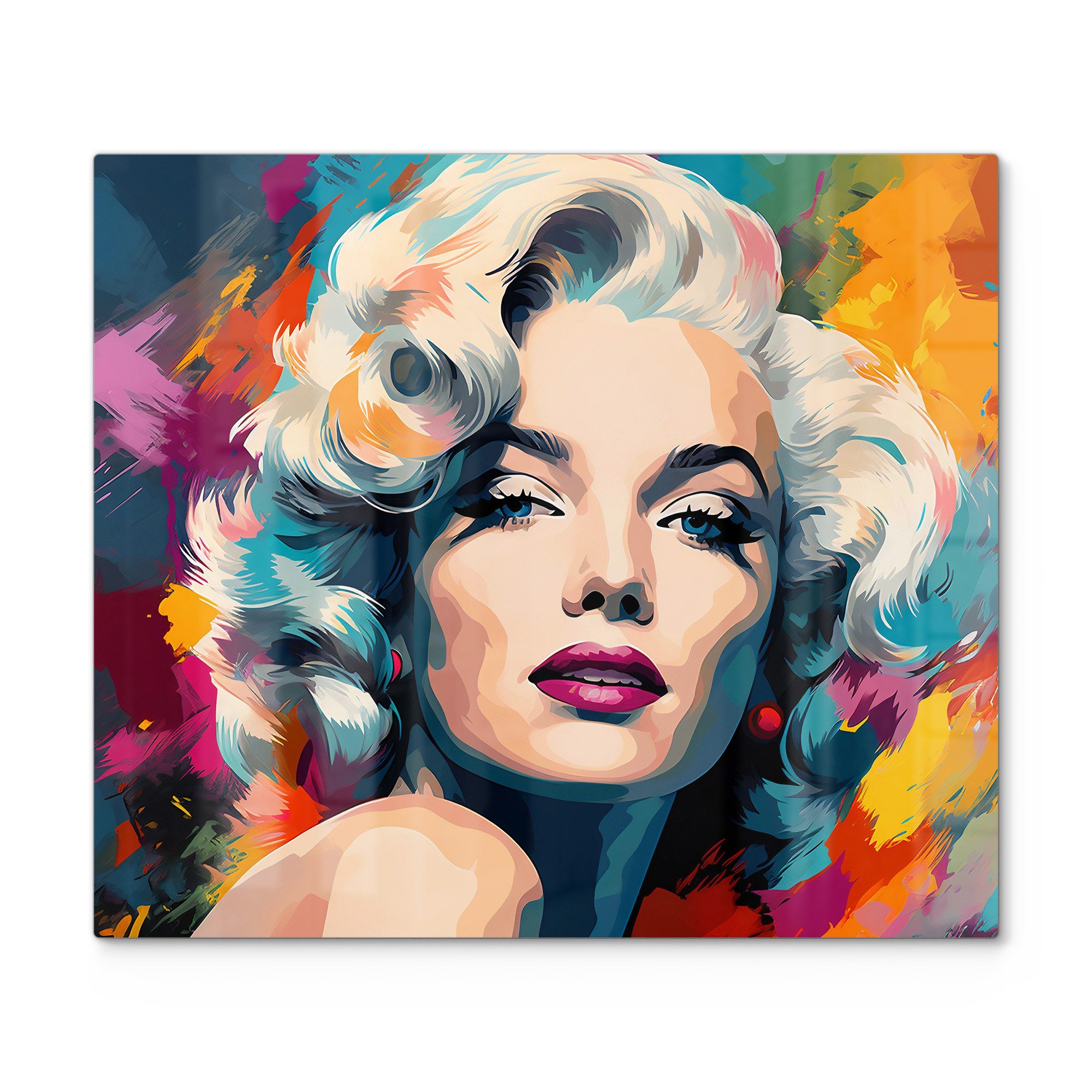 DEQORI Herdblende-/Abdeckplatte 'Diva im Farbenrausch', Glas, (1 tlg), Herdabdeckplatte Ceranfeld Herd Platte Abdeckung Glasplatte