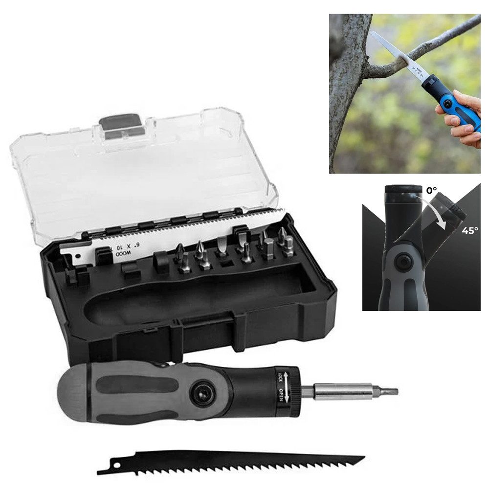 Westfalia Multitool Multitool 2in1 - Bit-Schraubendreher Set und Hand-Stichsäge in einem