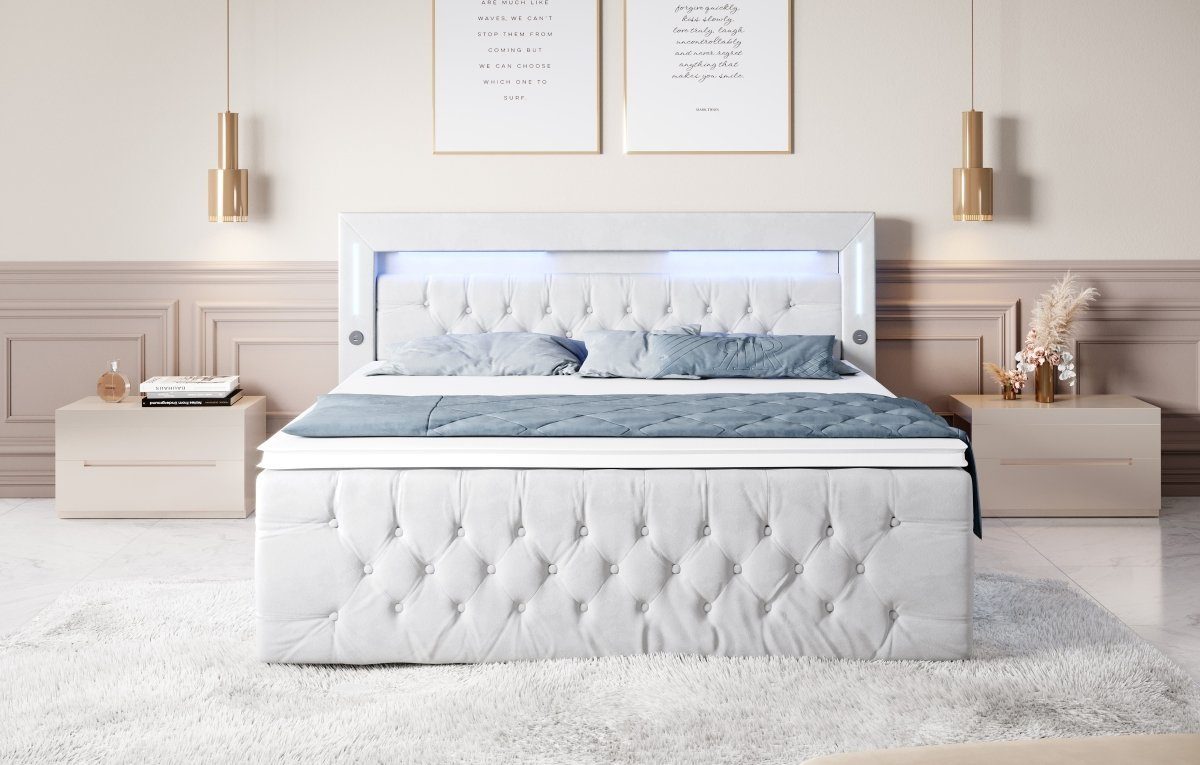 Luxusbetten24 Boxspringbett Moonlight, mit LED-Beleuchtung, USB-Anschluss günstig online kaufen