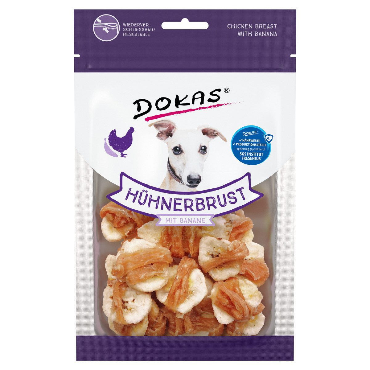 Dokas Hühnerbrust mit Banane 70 g, Snack für: Hund