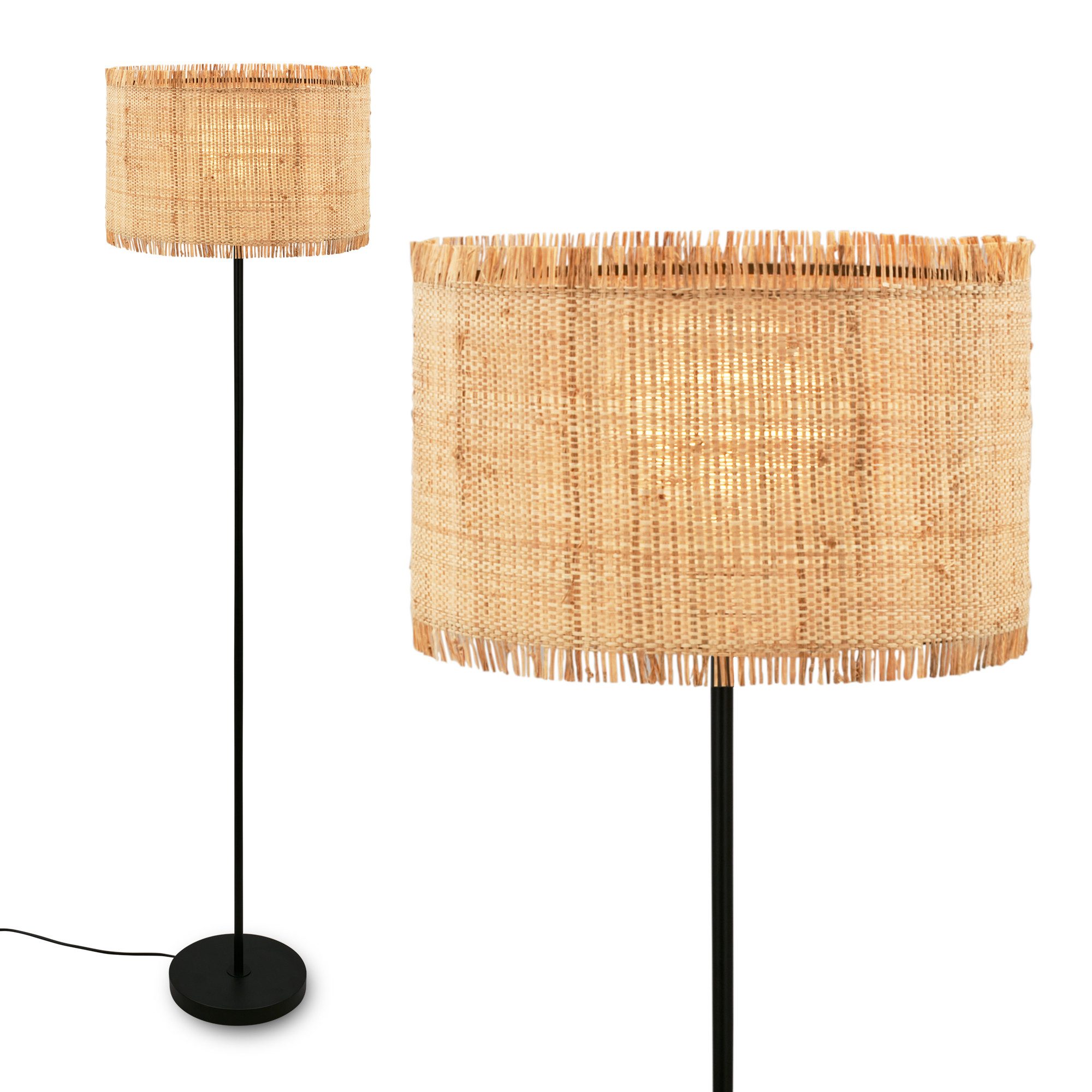 Briloner Leuchten LED Stehlampe Stehleuchte E27 Boho Natur Beige Wohnzimmer, ohne Leuchtmittel, Abhängig vom Leuchtmittel - Warmweiß/Neutralweiß/Kaltweis, Stehleuchte 35 x 161 cm Beige max. 10W Wohnzimmer Flur Büro