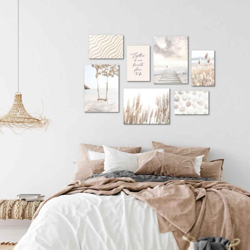 Novart Wandbild Boho Style Strand Meer Natur Wohnzimmer Schlafzimmer Boho 100x70cm, Strand