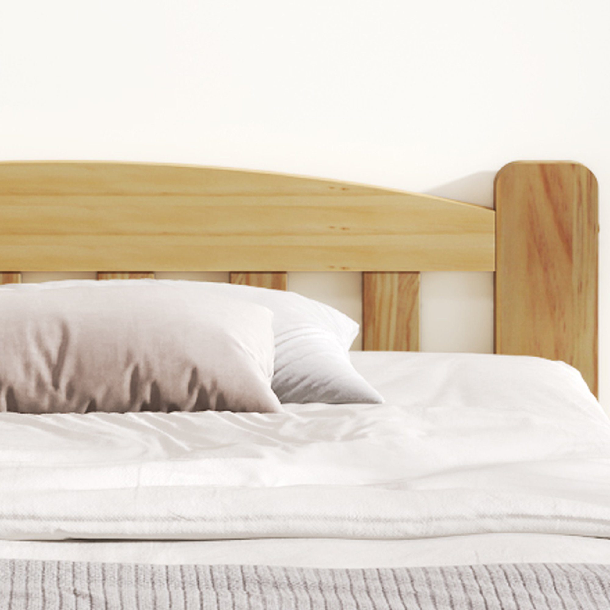 Massivholzbett (Futonbett), Doppelbett mit Kopfteil und Lattenrost, 140x200 cm