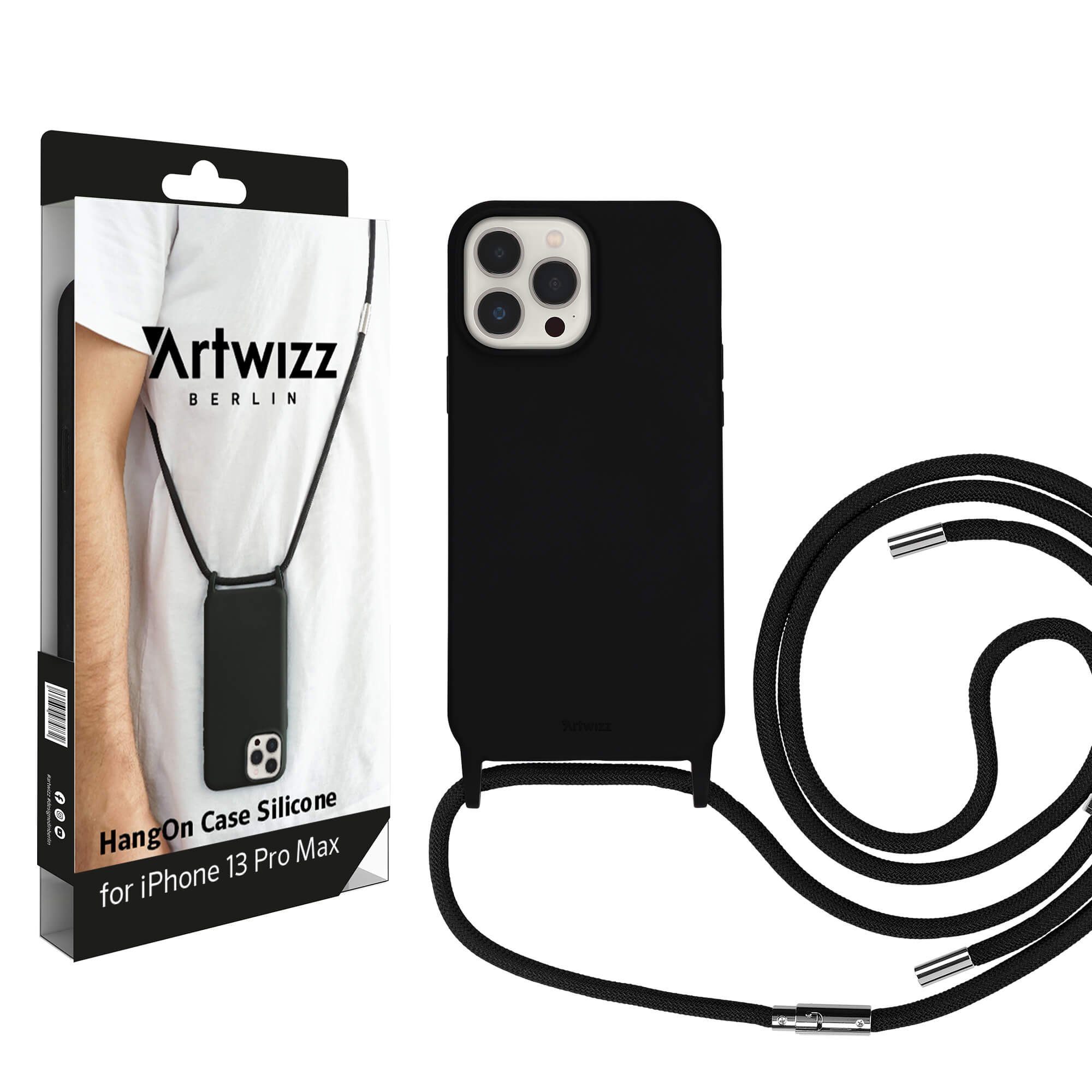 Artwizz Case zum Umhängen Artwizz HangOn Case Silicone - Handykette aus Silikon für iPhone 13 Pro Max, Black