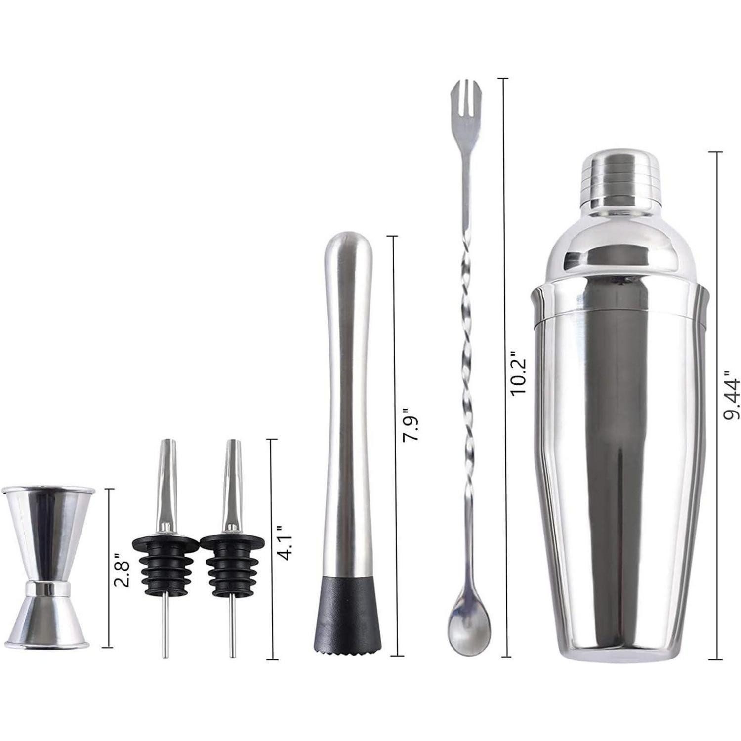 LuxusKollektion Cocktail Shaker Edelstahl Cocktailshaker Set 750ML 10-Teiliges Profi Bar Kit