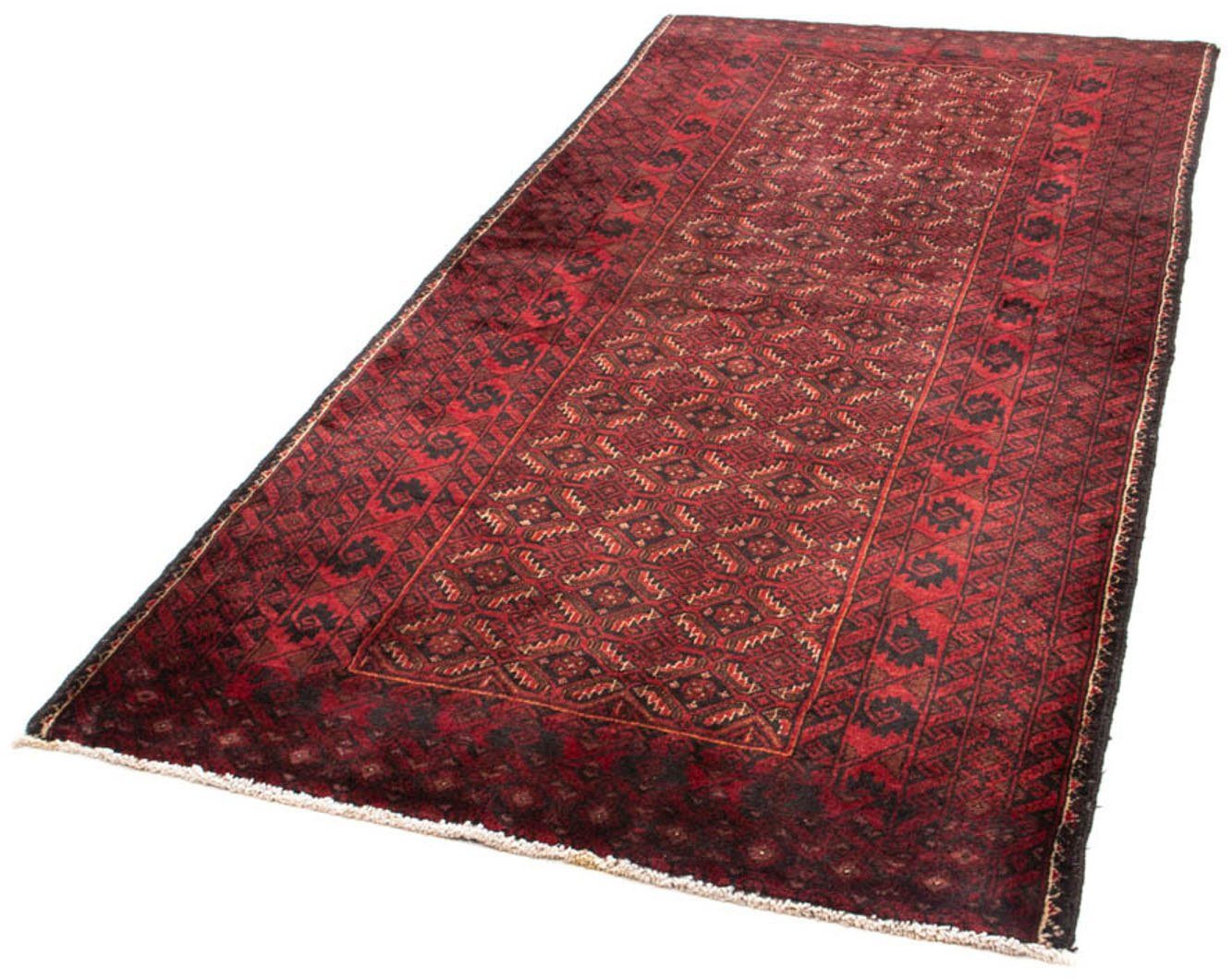 Hochflor-Läufer Belutsch Rosso scuro morgenland, 8 107 216 cm, Durchgemustert mm, Handgeknüpft x rechteckig, Höhe: