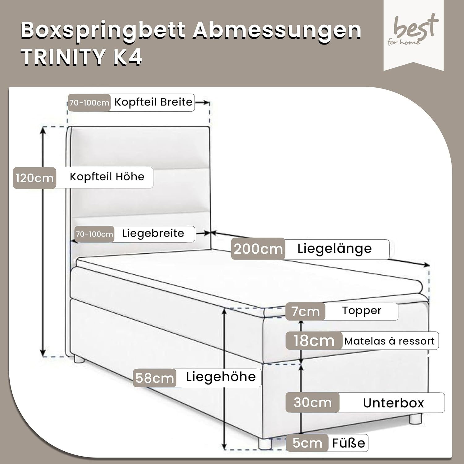 Best for Home Boxspringbett mit Bettkasten Trinity K-4 SINGLE Bonell-Matrat günstig online kaufen