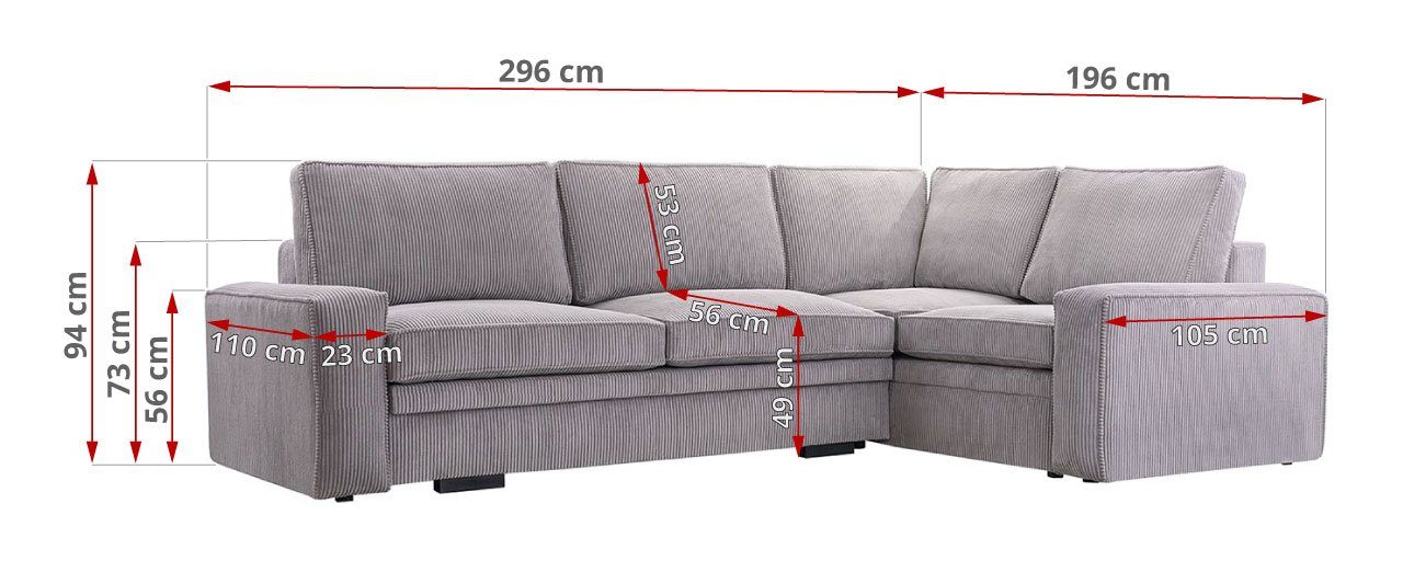 MKS MÖBEL Ecksofa ALTEA, Schlaffunktion zum Bettkasten, - Grau L Wohnzimmer Couch und Form Lincoln mit