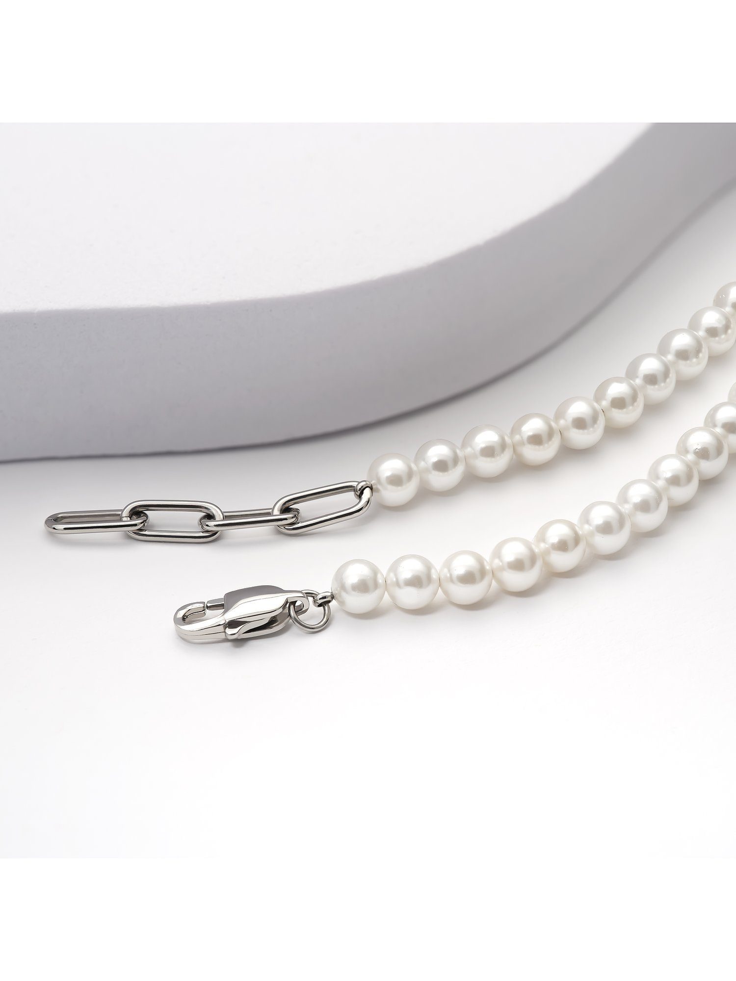 FAVS Collier FAVS Herren-Kette Edelstahl, Perle Muschelkern