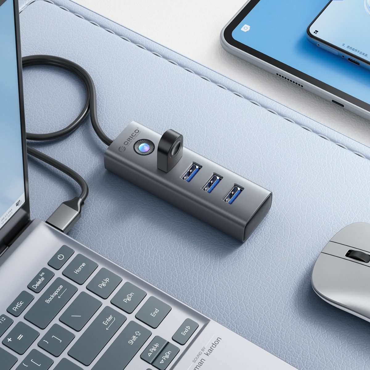 ORICO PDD4U-U3 Hub USB-Adapter USB-A zu USB-A, 4-fach USB 3.0 Hub im Aluminiumgehäuse