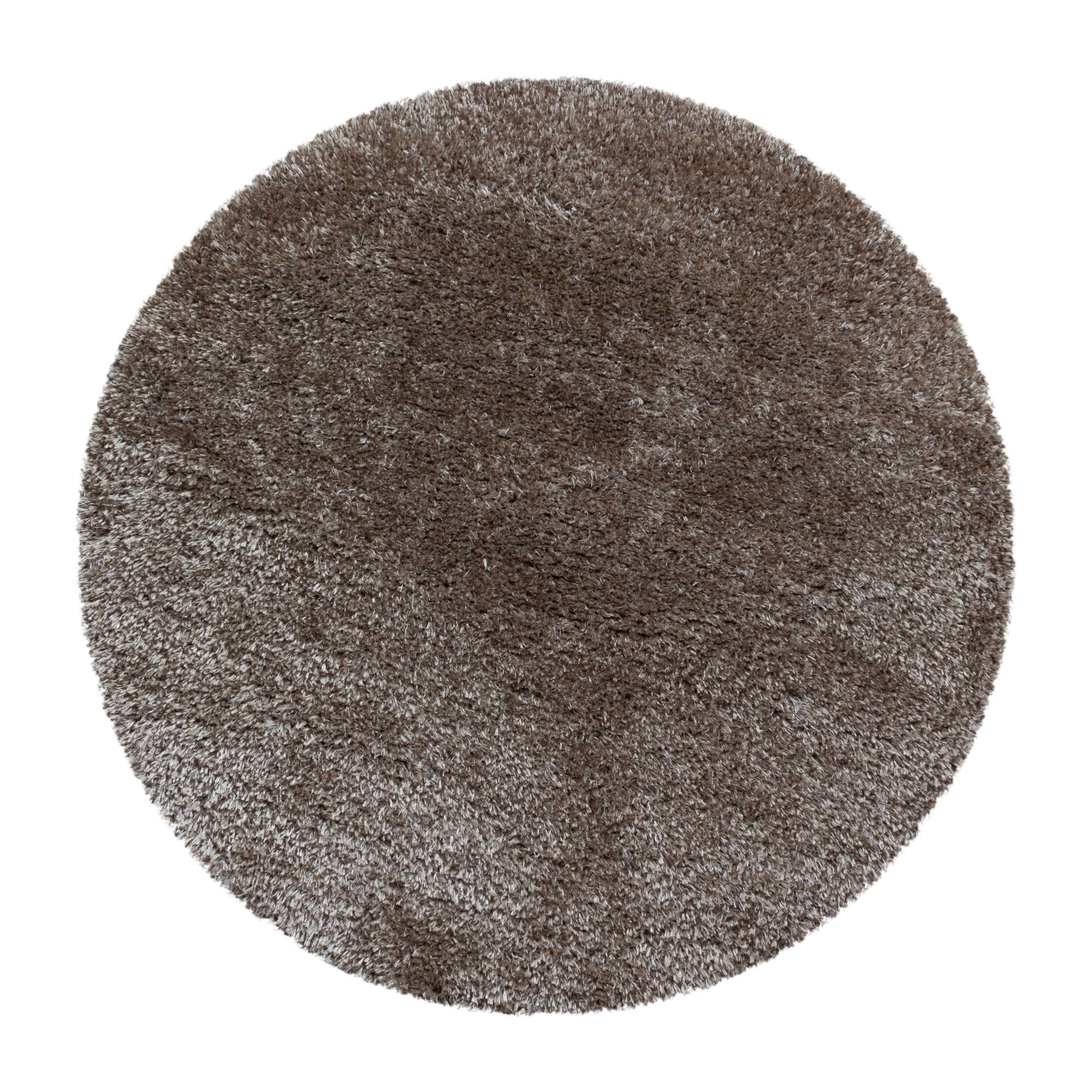 Hochflor-Teppich Unicolor - Einfarbig, Carpetsale24, Rund, Höhe: 50 mm, Runder Teppich Wohnzimmer Shaggy Einfarbig versch. farben und größen Taupe | Shaggy-Teppiche