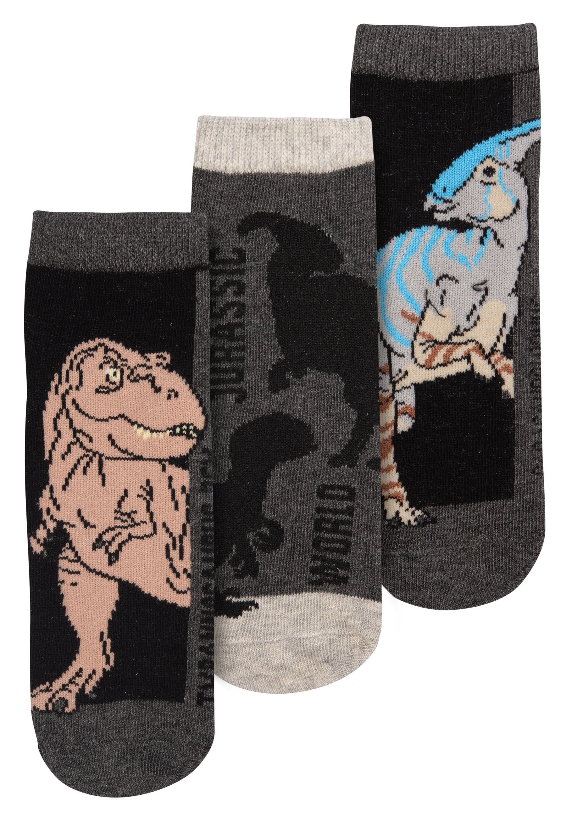 World Socken Pack) Grau Jurassic Sneaker Söckchen United Socken Labels® - Jungen (3er
