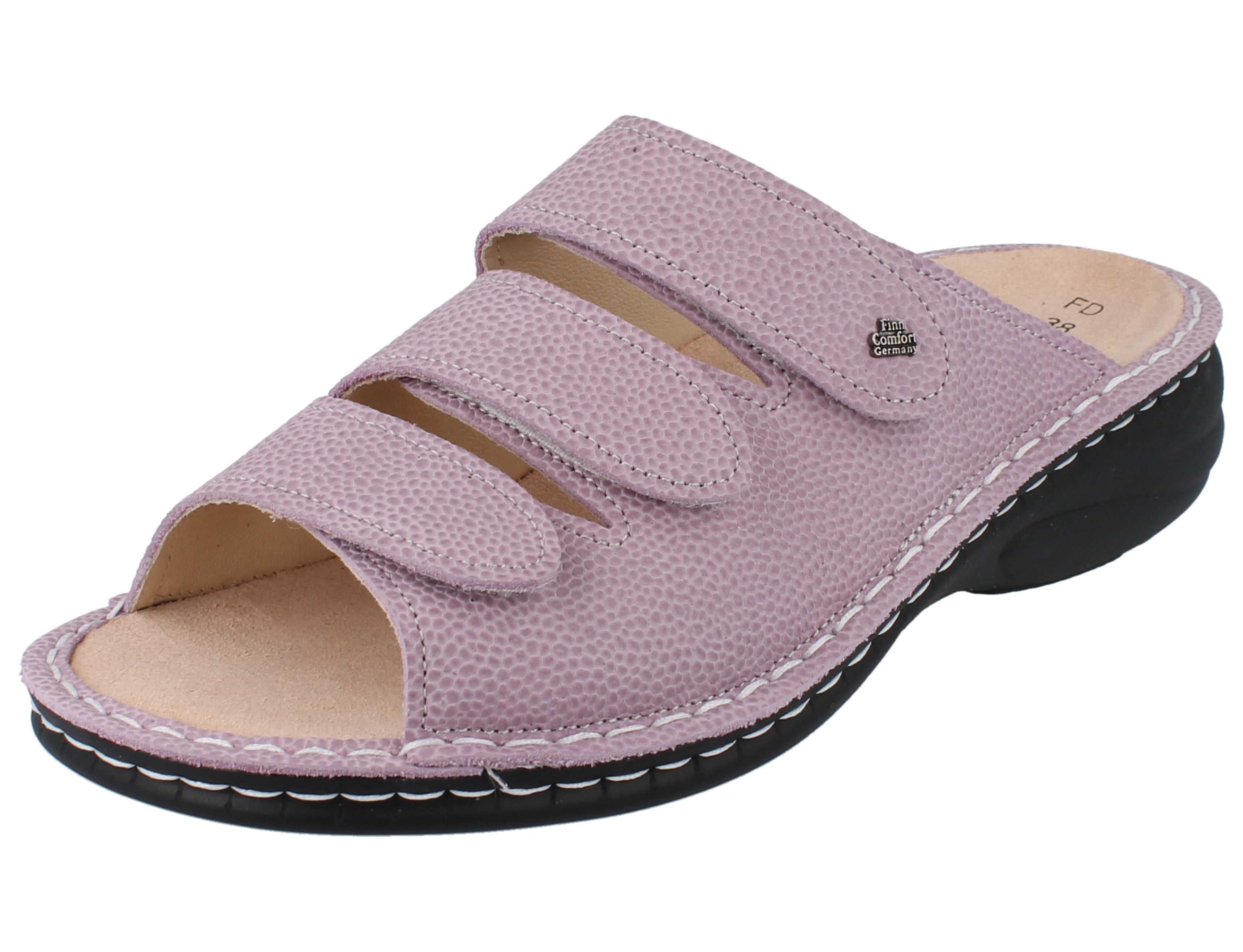 Finn Comfort FINN COMFORT Hellas Damen Pantolette hellviolett genarbtes Nubukleder Pantolette Wechselfußbett