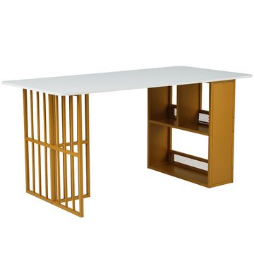 KLAM HOME Esstisch Küchentisch Esszimmertisch (Set, mit Metallbeinen, Stauraum unter dem Tisch), 160x80x78 cm Esstisch Freizeittisch aus Massivholz modernes Design