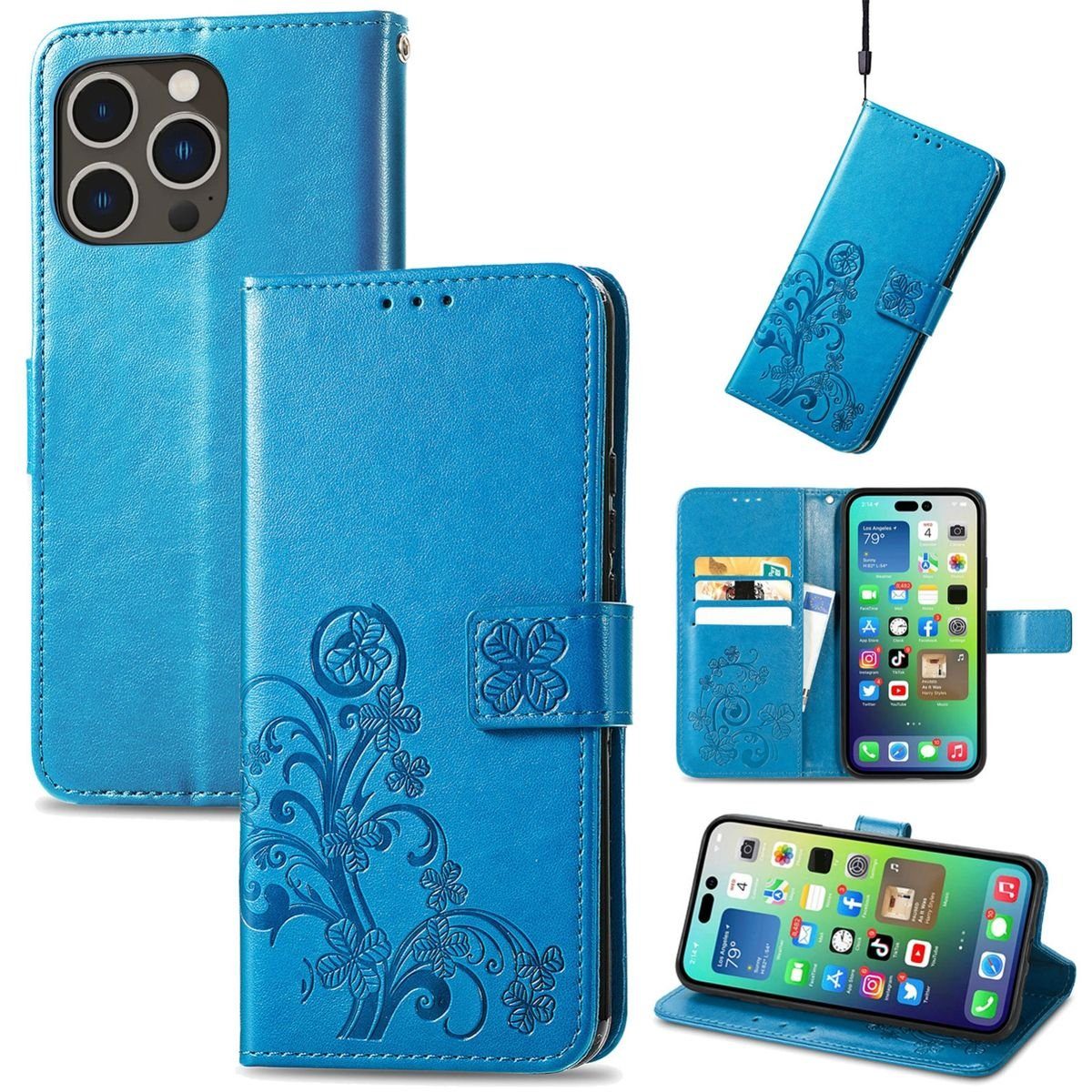 König Design Handyhülle Apple iPhone 15 Pro, Schutzhülle Schutztasche Case Cover Etuis Wallet Klapptasche Bookstyle