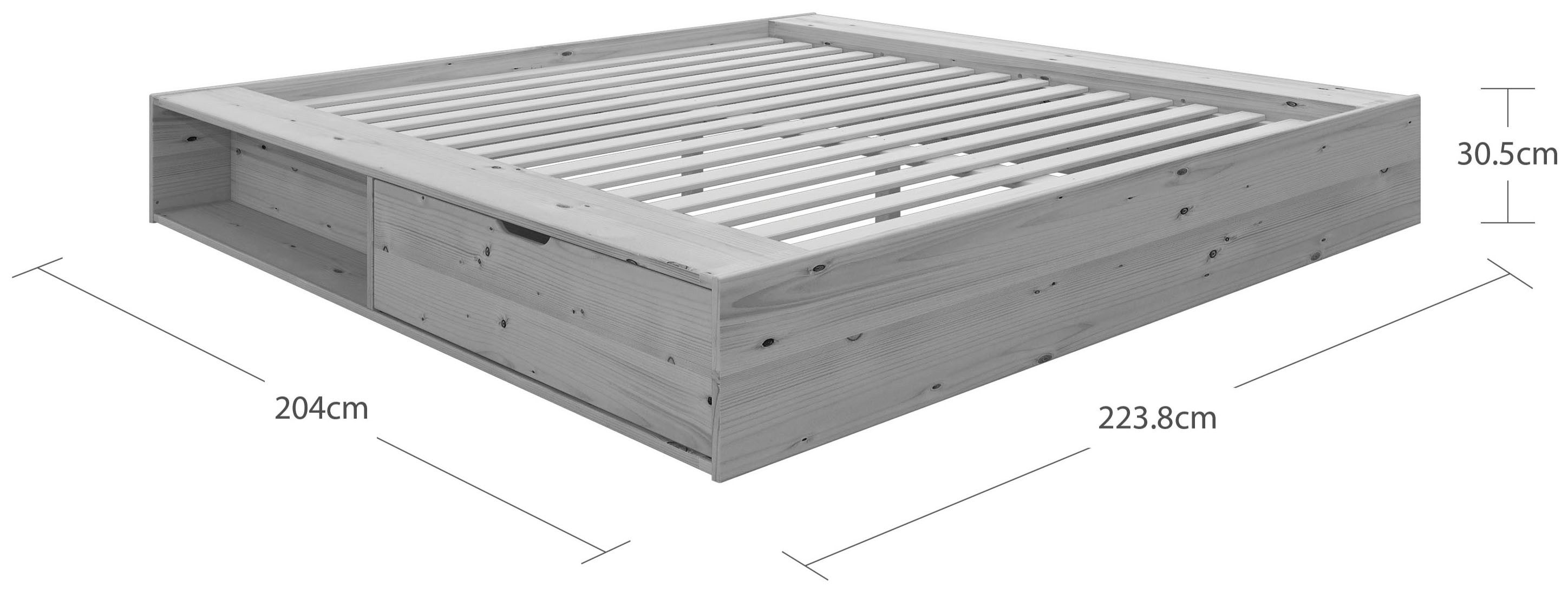 OTTO home Massivholzbett Erno, Stauraumbett Futonbett, 275KG belastbar (Breite/ Belastbarkeit: 120cm/275 KG, 180cm/275 KG), mit Lattenrost, FSC® zertifiziert, viel Stauraum + Ablagen