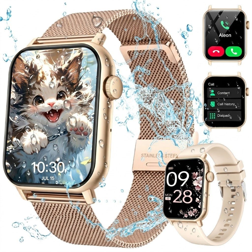 ibettertec 2026 Neues Smartwatch Damen Herren mit Telefonfunktion, Smartwatch 1.85'' HD Fitnessuhr,Silikonarmband + Metallarmband Kombinationsset,Smart Watch for Women mit 200+ Sportmodi,Fitness Tracker mit Herzfrequenz,SpO2,Schrittzähler & Schlafmonitor,
