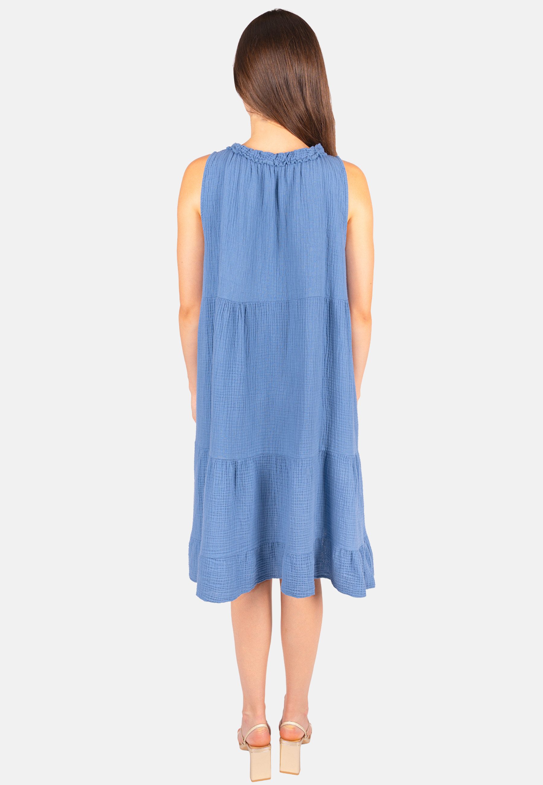 Seasons of April Blusenkleid BUKI MUSSELIN Ärmelloses Damen Musselin Kleid Damenkleid mit Tasseln in Trendfarben