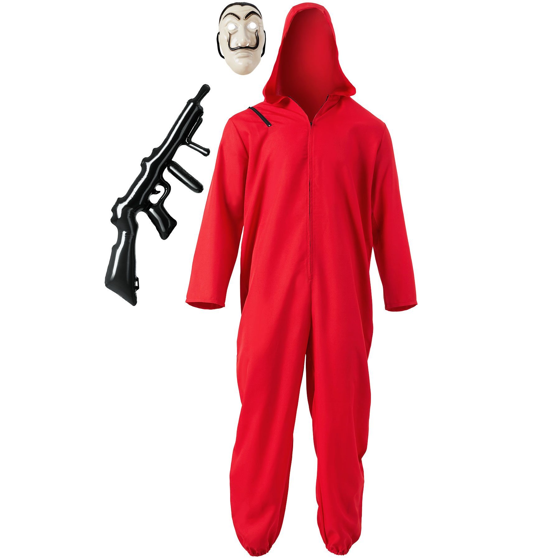 dressforfun Kostüm Ganove/Bandit maskierte Bankräuber, in rot, Gr. XXL, Für Fasching, Kultiges Design: Roter Overall, Alle wichtigen Accessoires sind inkl.