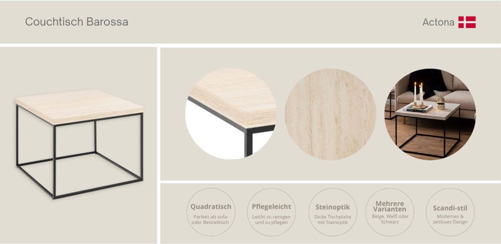 ACTONA GROUP Couchtisch Barossa, Wohnzimmer-Tisch, quadratisch, in Steinopt günstig online kaufen