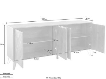 Leonique Sideboard Nanterie, aus einer edlen Holzoptik, mit Fischgrätenmuster, Breite 176,5 cm